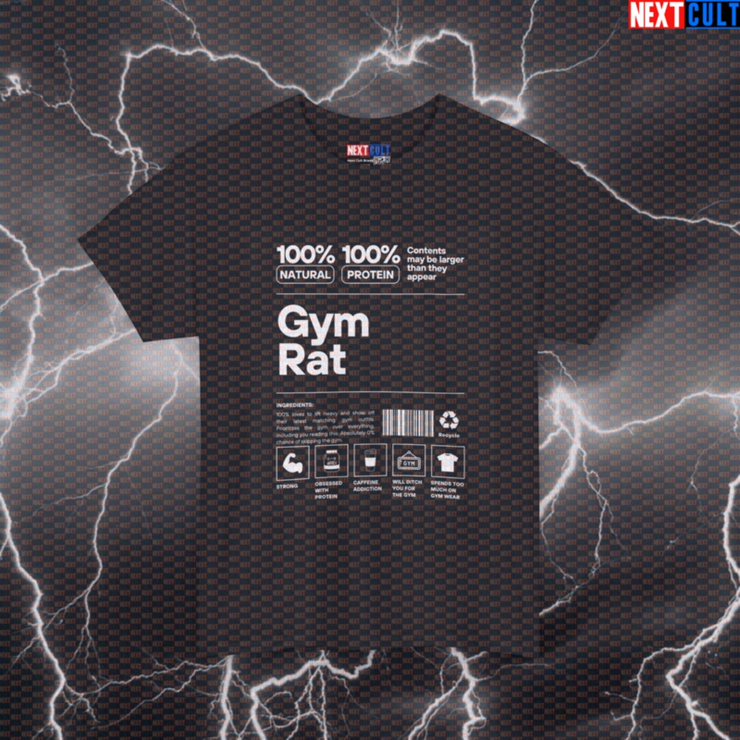 GymRat Ingredients Label Funny Gym Shirt | Bodybuilding Meme Graphic Tee Pump Cover Black T-shirts Bodybuilding Fitness Gym Powerlifting Pump Cover Workout Printify