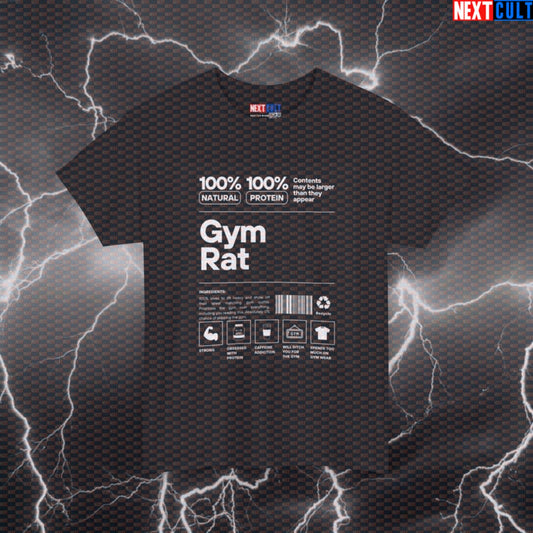 GymRat Ingredients Label Funny Gym Shirt | Bodybuilding Meme Graphic Tee Pump Cover Black T-shirts Bodybuilding Fitness Gym Powerlifting Pump Cover Workout Printify