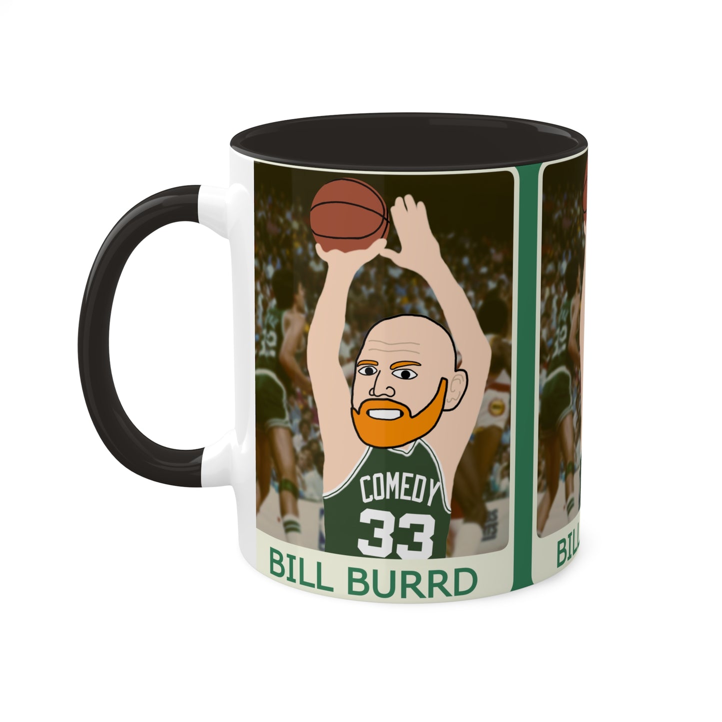 Bill Burrd Boston Celtics Larry Bird Bill Burr Colorful Mugs, 11oz Mugs Basketball Bill Burr Boston Celtics Monday Morning Podcast NBA Podcasts Stand-up Comedy Printify