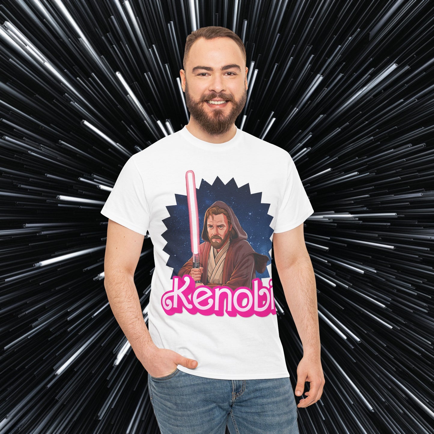 Obi-Wan Kenobi Ken Barbie Movie Star Wars Unisex Heavy Cotton Tee White T-shirts Barbie Ken Movies Star Wars Printify