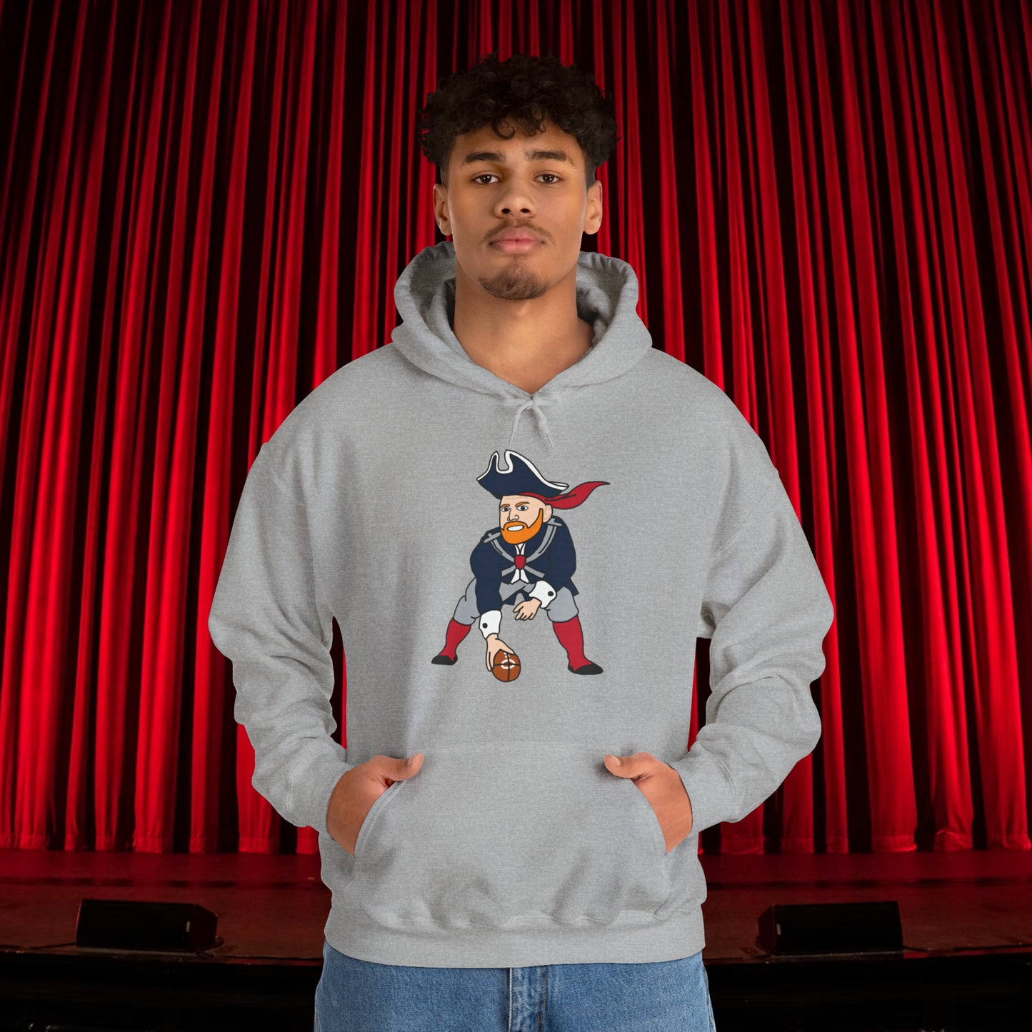 Bill Burrdy New England Patriots Tom Brady Bill Burr Unisex Heavy Blend Hooded Sweatshirt Sport Grey Hoodies American Football Bill Burr Monday Morning Podcast New England Patriots NFL Podcasts Stand-up Comedy Printify
