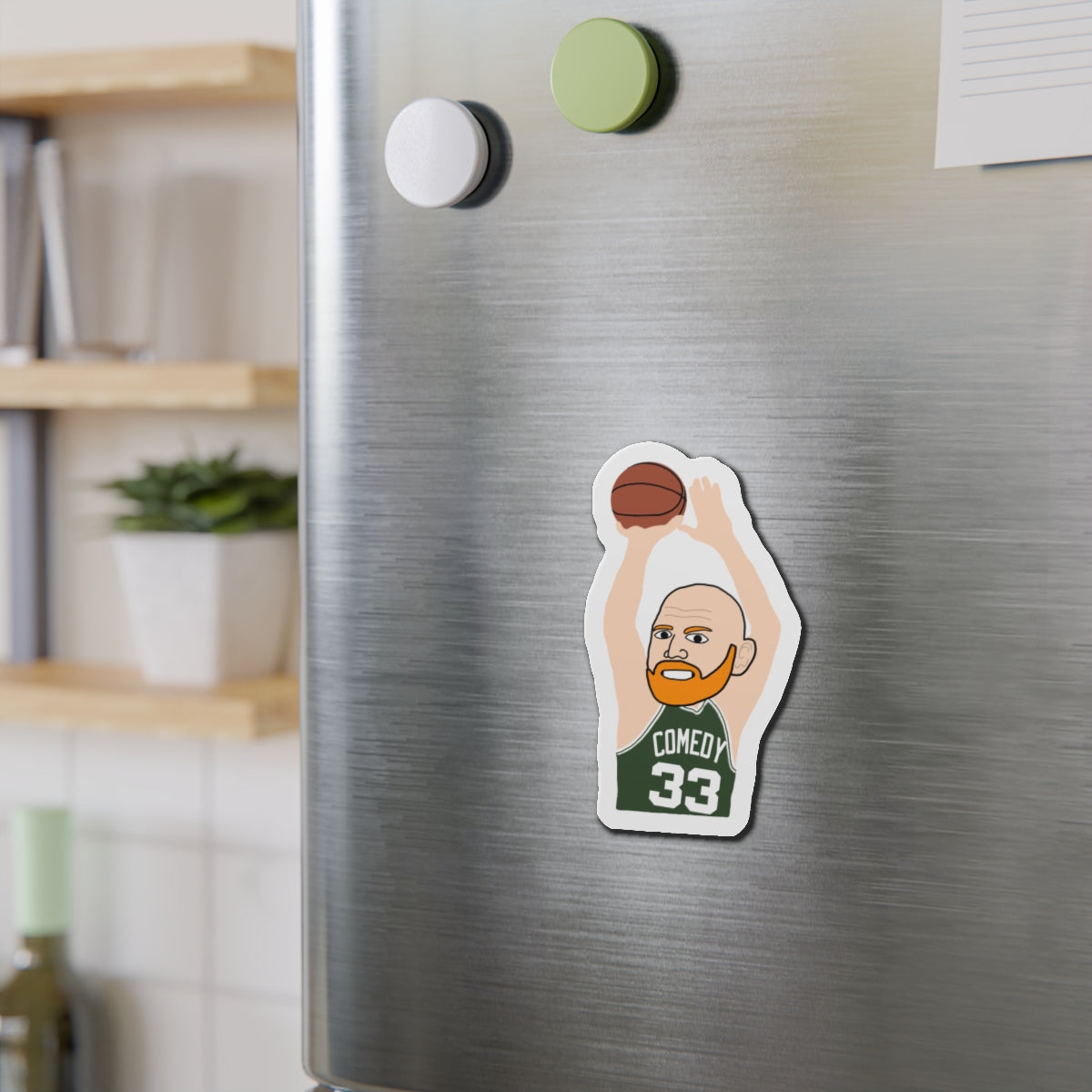 Bill Burrd Boston Celtics Larry Bird Bill Burr Magnet 4" x 4" Die-Cut 1 pc Magnets Basketball Bill Burr Boston Celtics Monday Morning Podcast NBA Podcasts Stand-up Comedy Printify