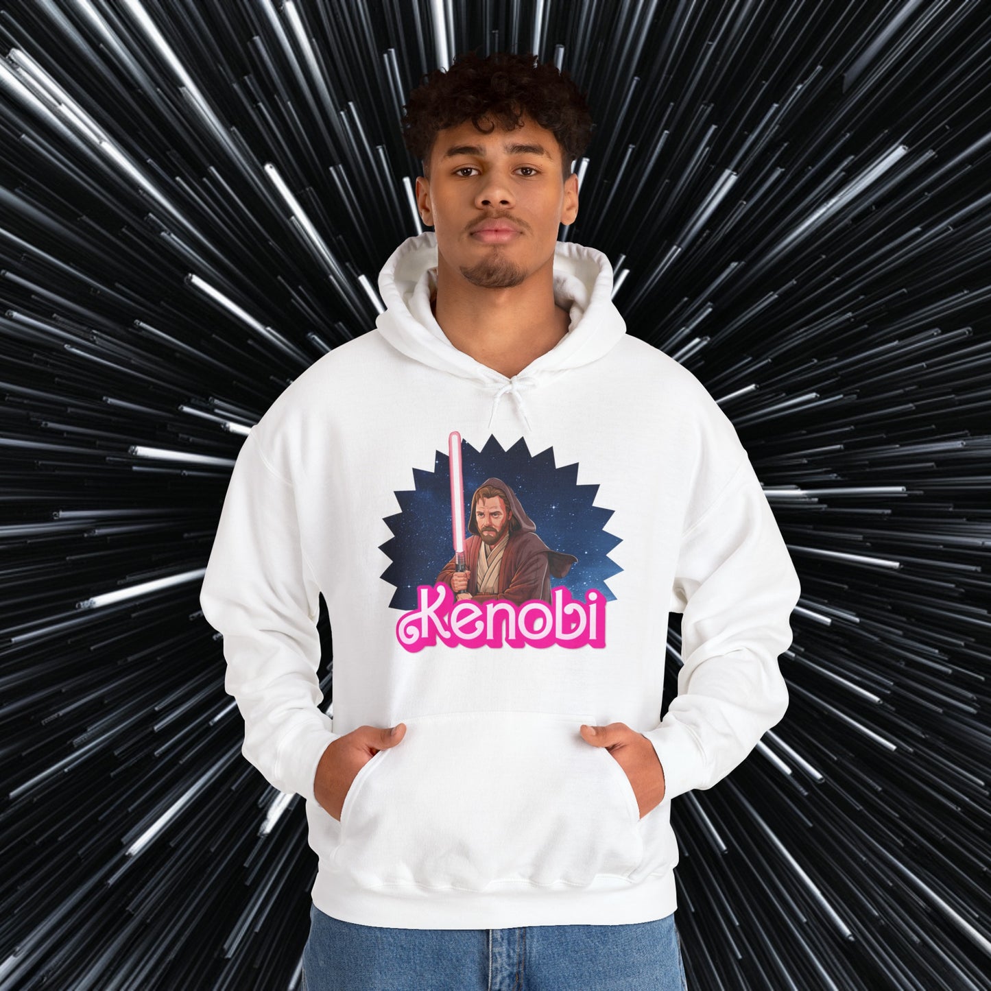 Obi-Wan Kenobi Ken Barbie Movie Star Wars Unisex Heavy Blend Hooded Sweatshirt White Hoodies Barbie Ken Movies Star Wars Printify