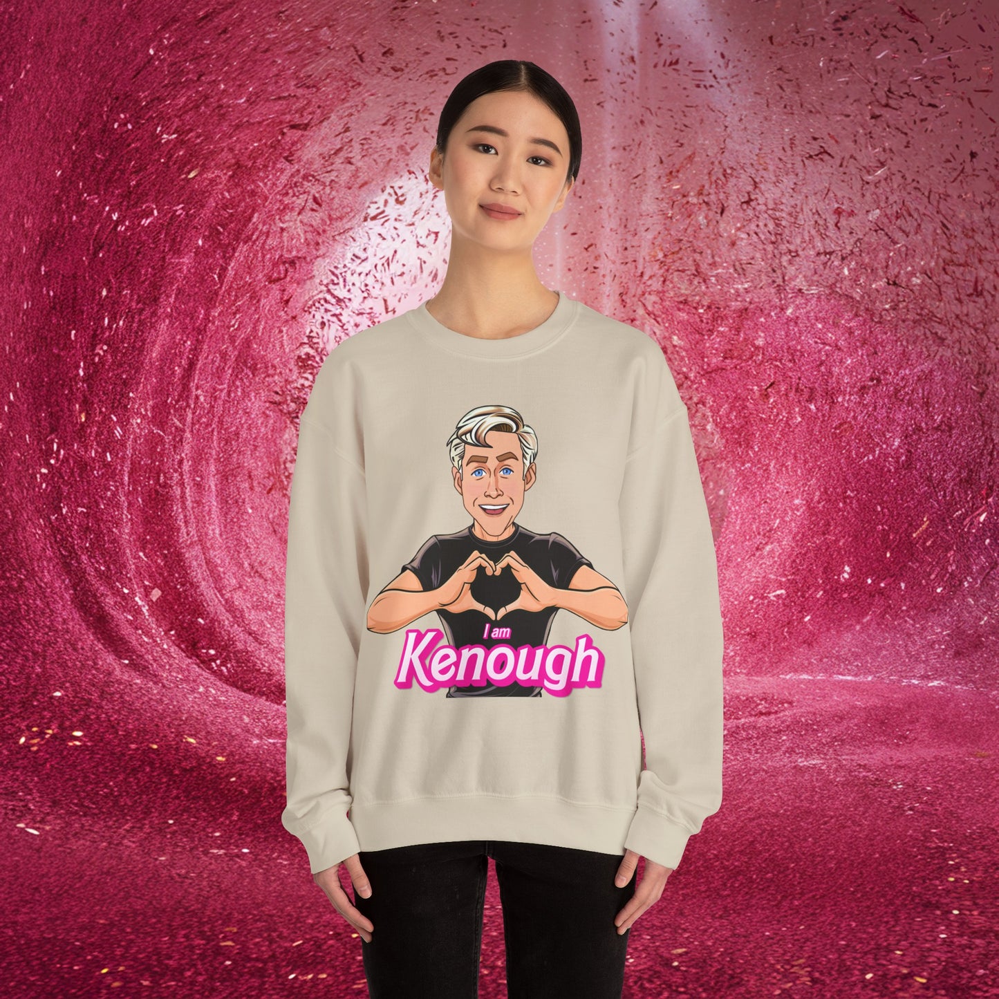 I am Kenough Ryan Gosling Ken Barbie Movie Unisex Heavy Blend Crewneck Sweatshirt Sand Sweatshirts Barbie Celebrities Ken Movies Ryan Gosling Printify