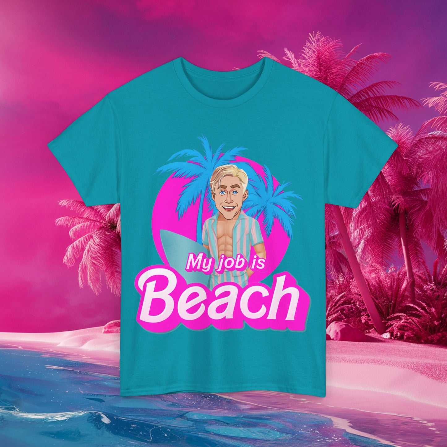 My Job Is Beach Tshirt Ken Shirt Barbie T-shirt Surfing Tee Surf T shirt Summer Shirt Vacation T-Shirt Surfing Gift for Surfer Summer Gift Tropical Blue T-shirts Barbie Celebrities Ken Movies Ryan Gosling Printify