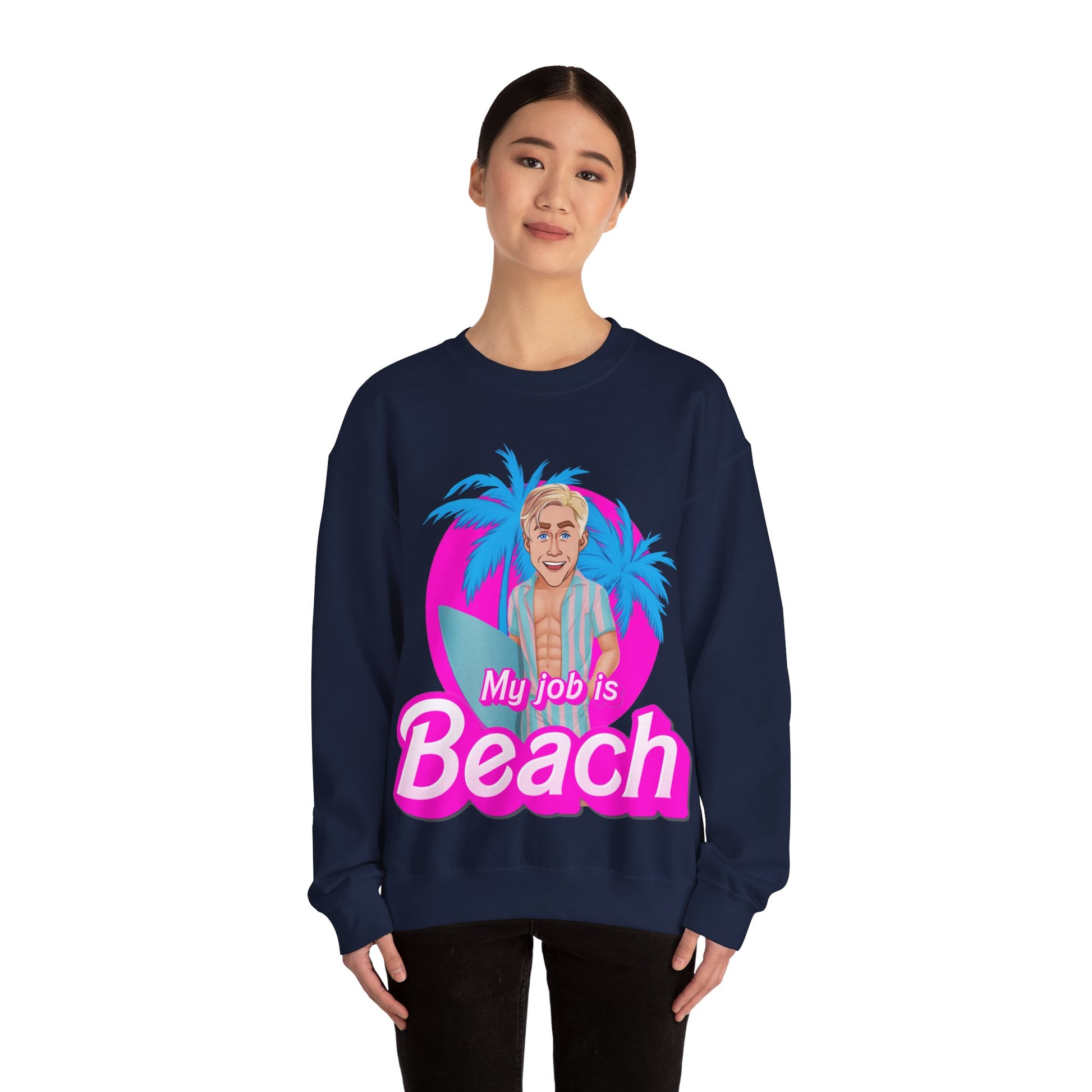 My Job Is Beach Sweatshirt Ken Sweater Barbie Shirt Surfing Jumper Surf Pullover Summer Jumper Vacation Sweater Surfing Gift for Surfer Sweatshirts Barbie Celebrities Ken Movies Ryan Gosling Printify