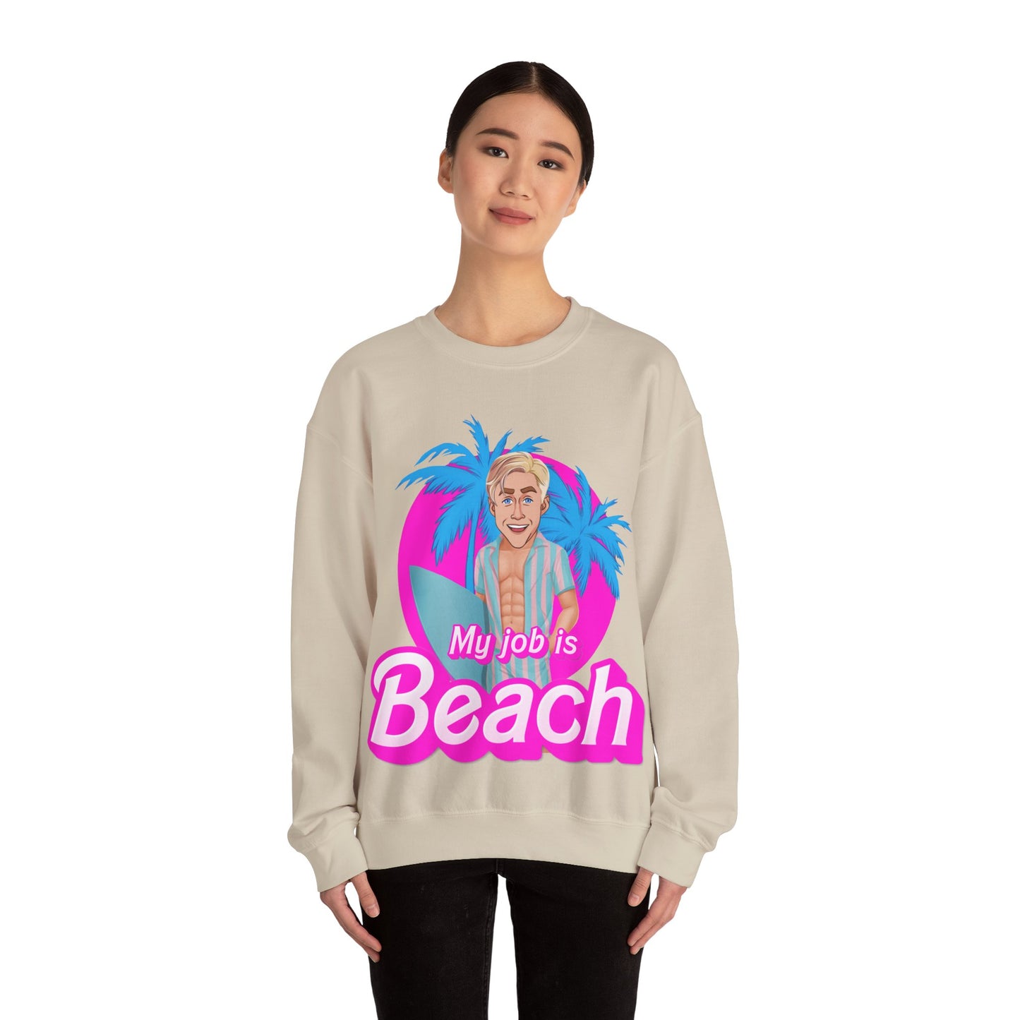 My Job Is Beach Sweatshirt Ken Sweater Barbie Shirt Surfing Jumper Surf Pullover Summer Jumper Vacation Sweater Surfing Gift for Surfer Sweatshirts Barbie Celebrities Ken Movies Ryan Gosling Printify