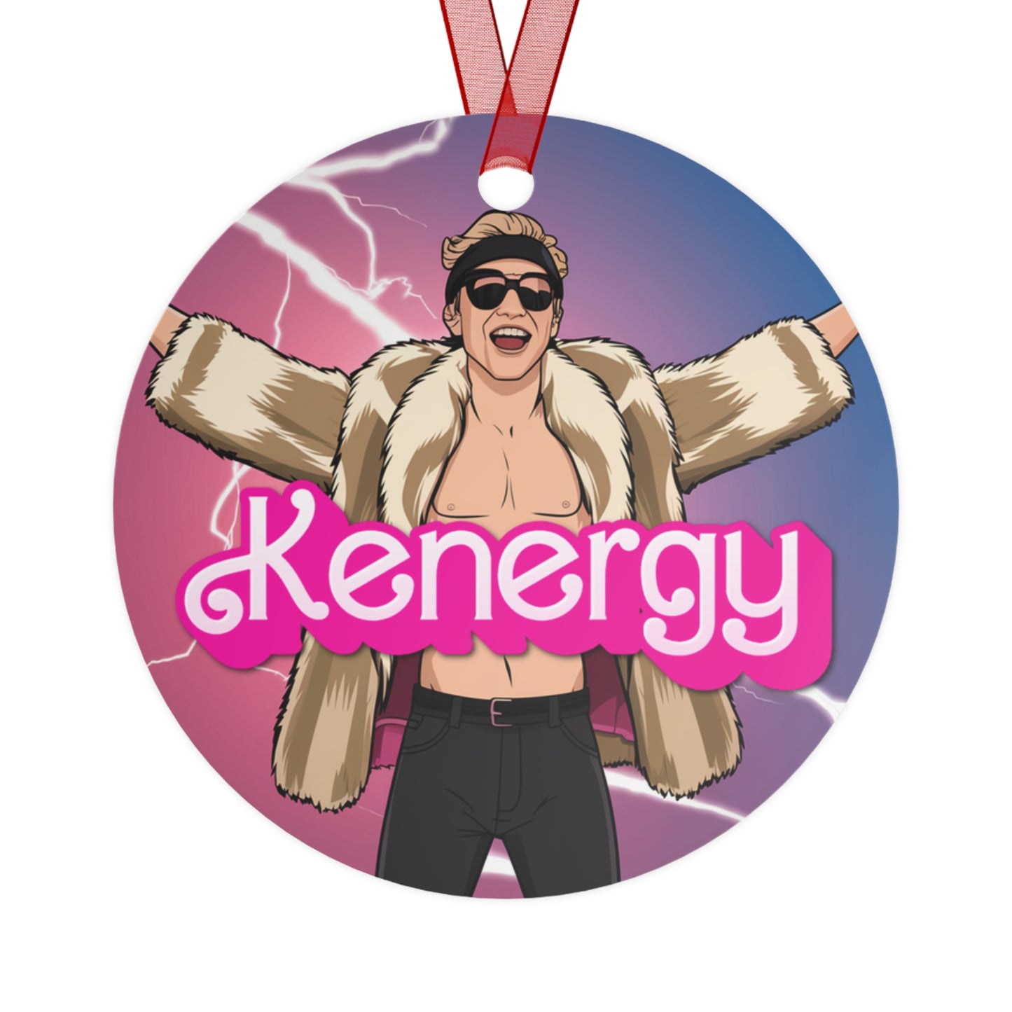 Kenergy Barbie Ryan Gosling Ken Metal Ornament Christmas Barbie Celebrities Ken Kenergy Movies Ryan Gosling Printify