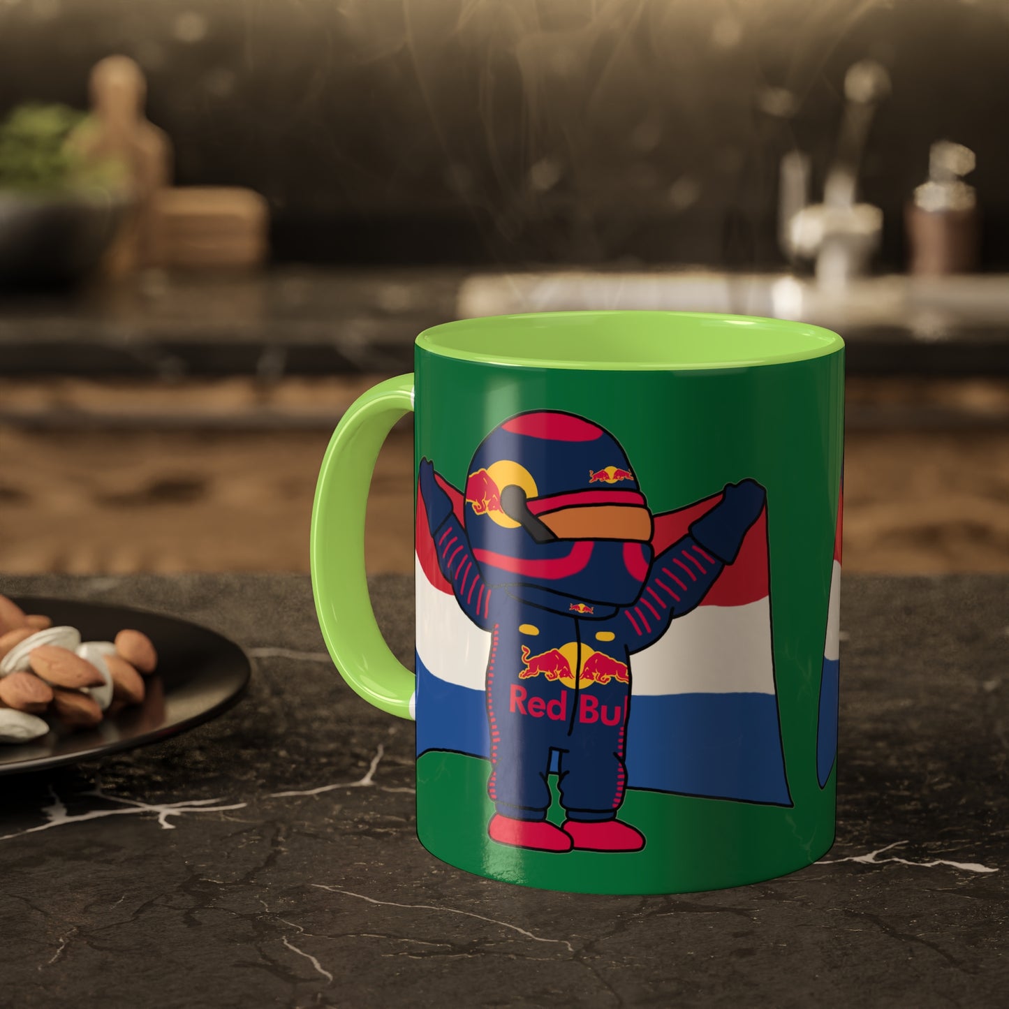 NeVerStappen Red Bull Formula 1 F1 Max Vertsappen Colorful Mugs, 11oz 11oz Light Green Mugs Printify
