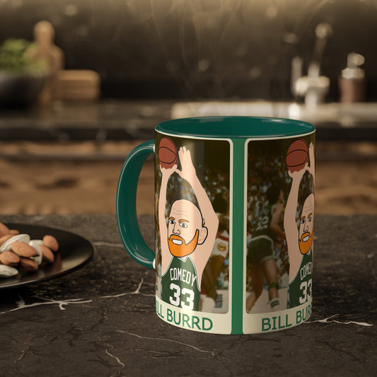 Bill Burrd Boston Celtics Larry Bird Bill Burr Colorful Mugs, 11oz 11oz Green Mugs Basketball Bill Burr Boston Celtics Monday Morning Podcast NBA Podcasts Stand-up Comedy Printify
