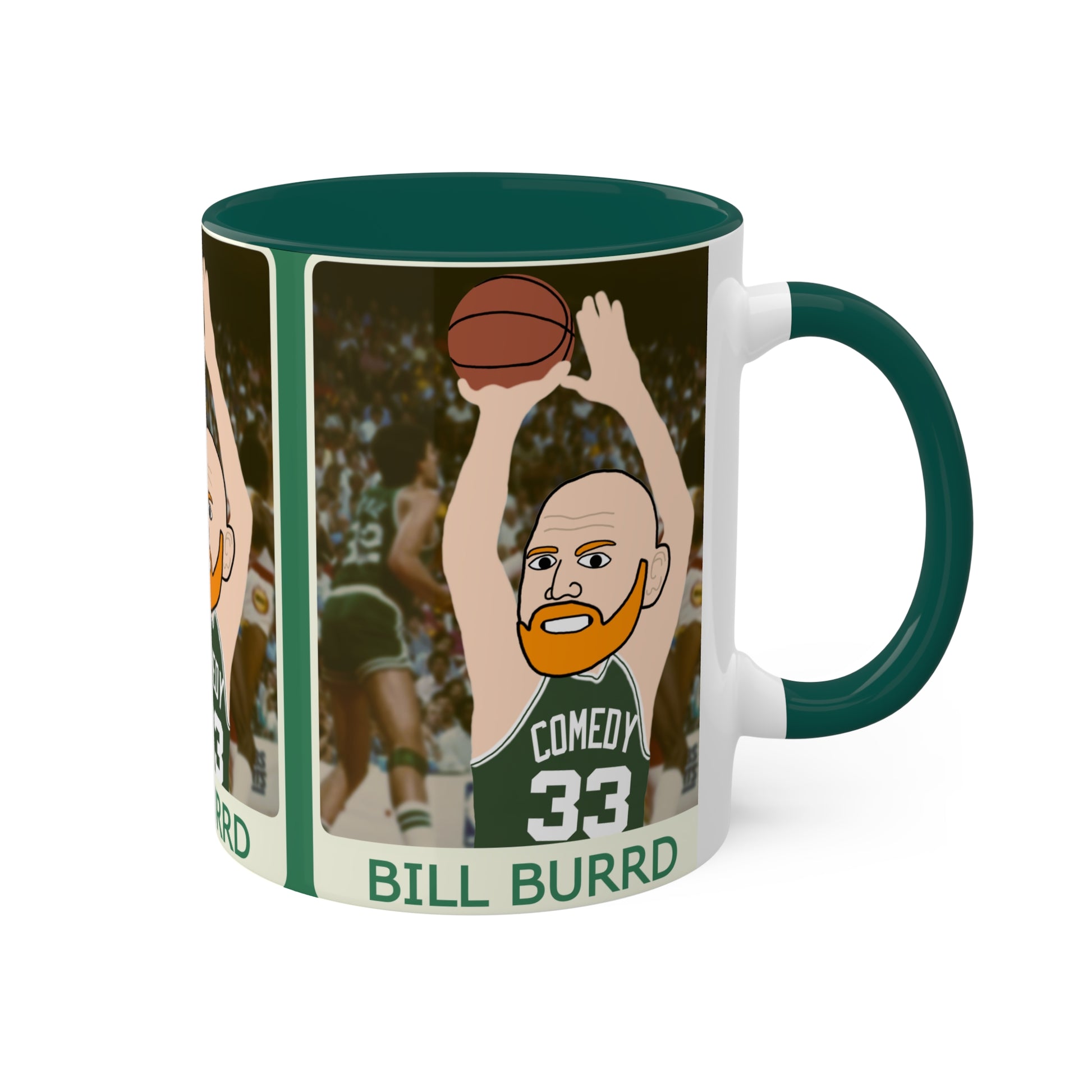 Bill Burrd Boston Celtics Larry Bird Bill Burr Colorful Mugs, 11oz Mugs Basketball Bill Burr Boston Celtics Monday Morning Podcast NBA Podcasts Stand-up Comedy Printify
