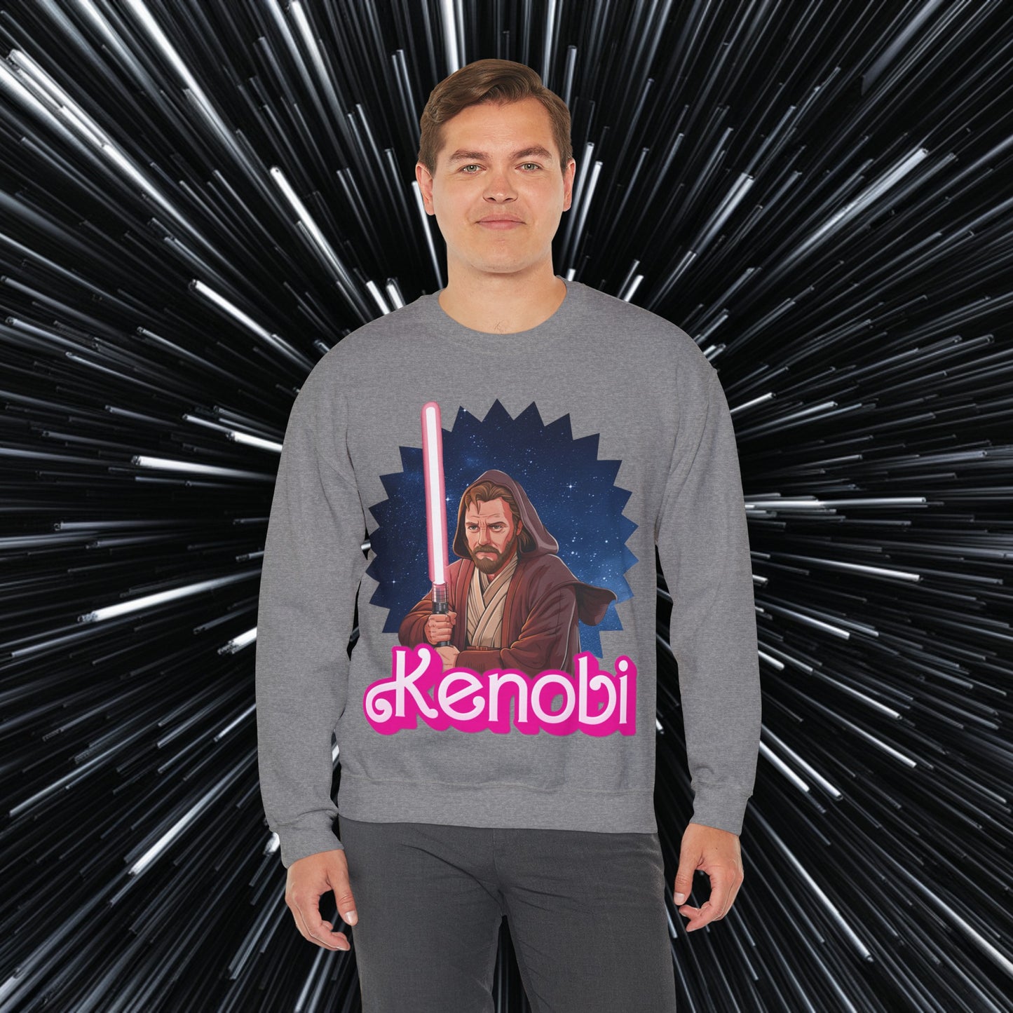 Obi-Wan Kenobi Ken Barbie Movie Star Wars Unisex Heavy Blend Crewneck Sweatshirt Graphite Heather Sweatshirts Barbie Ken Movies Star Wars Printify