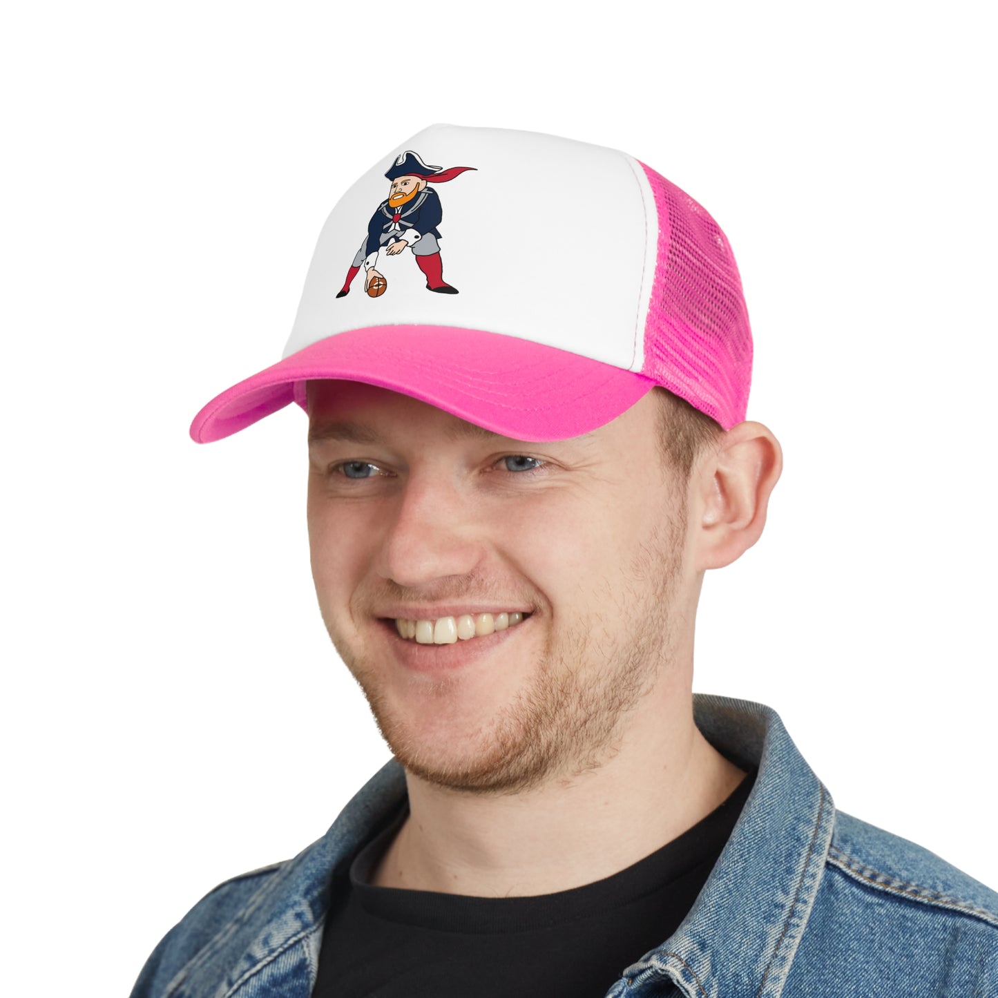 Bill Burrdy New England Patriots NFL Tom Brady Bill Burr Mesh Cap Pink One size Hats American Football Bill Burr Monday Morning Podcast New England Patriots NFL Podcasts Stand-up Comedy Printify