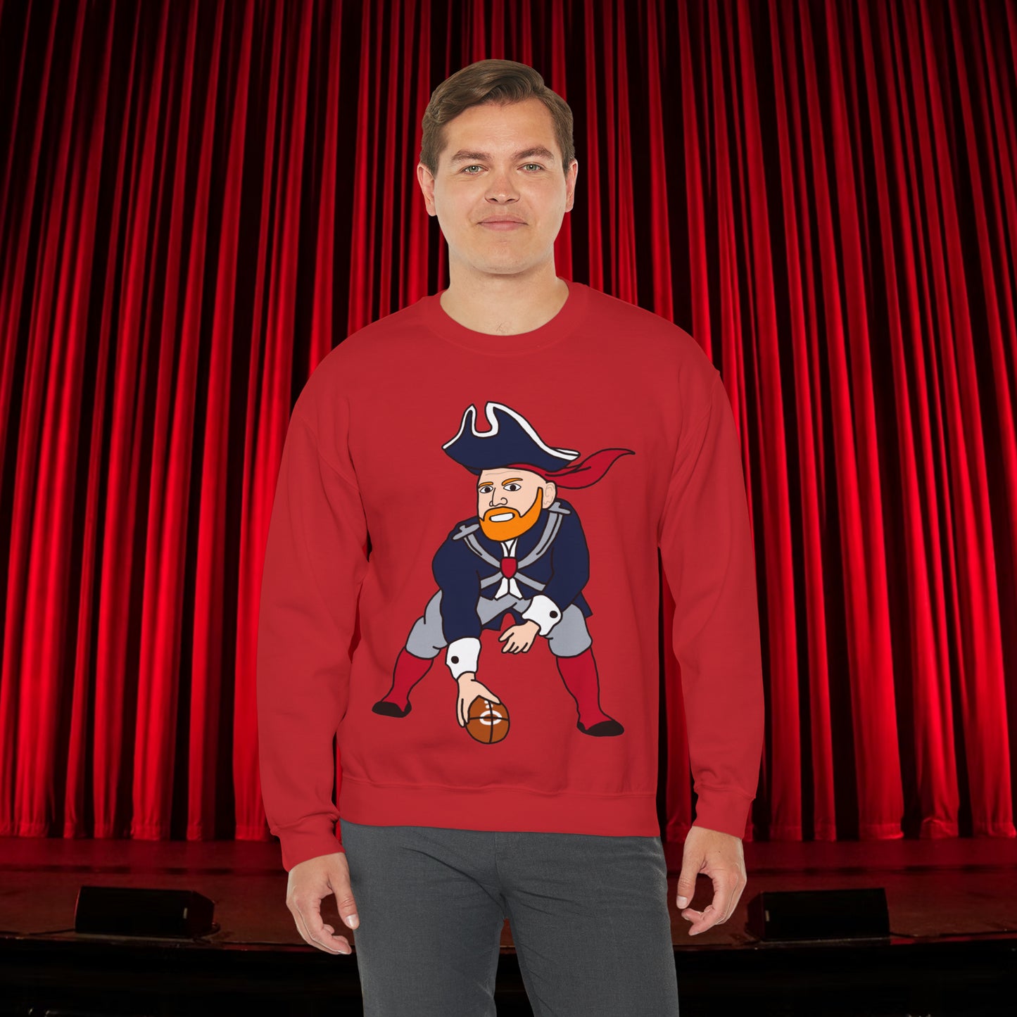 Bill Burrdy New England Patriots Tom Brady Bill Burr Unisex Heavy Blend Crewneck Sweatshirt Red Sweatshirts American Football Bill Burr Monday Morning Podcast New England Patriots NFL Podcasts Stand-up Comedy Printify
