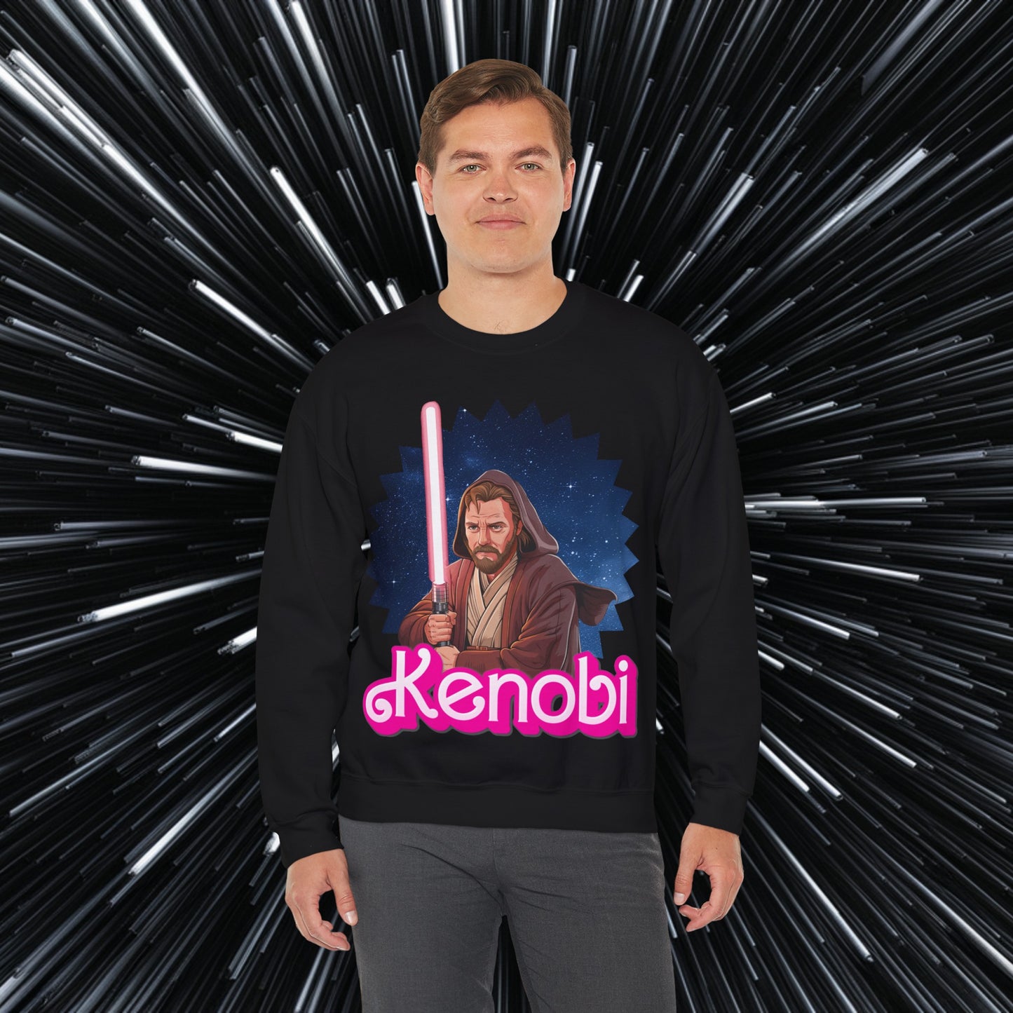 Obi-Wan Kenobi Ken Barbie Movie Star Wars Unisex Heavy Blend Crewneck Sweatshirt Black Sweatshirts Barbie Ken Movies Star Wars Printify