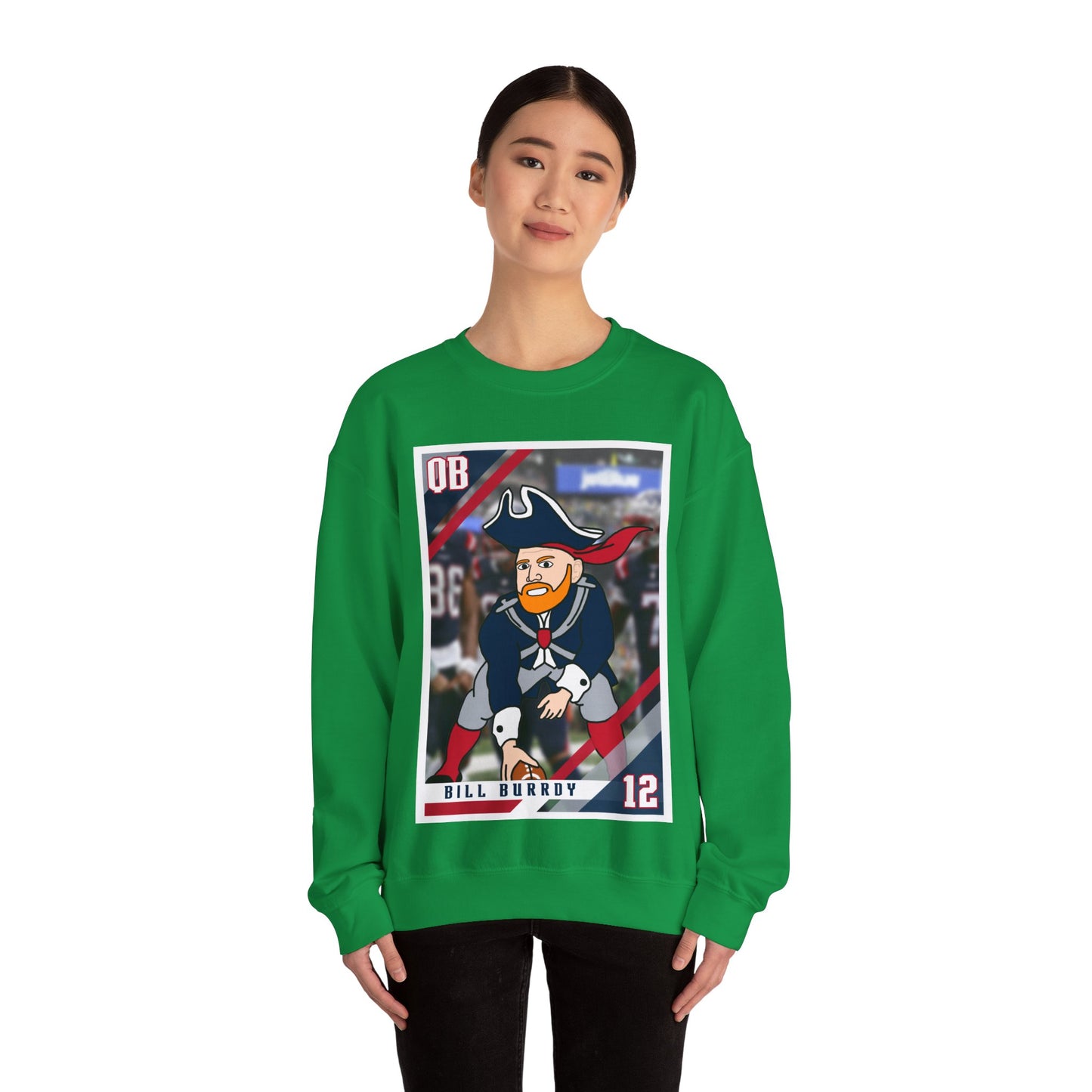 Bill Burrdy New England Patriots Tom Brady Bill Burr Unisex Heavy Blend Crewneck Sweatshirt Sweatshirts American Football Bill Burr Monday Morning Podcast New England Patriots NFL Podcasts Stand-up Comedy Printify