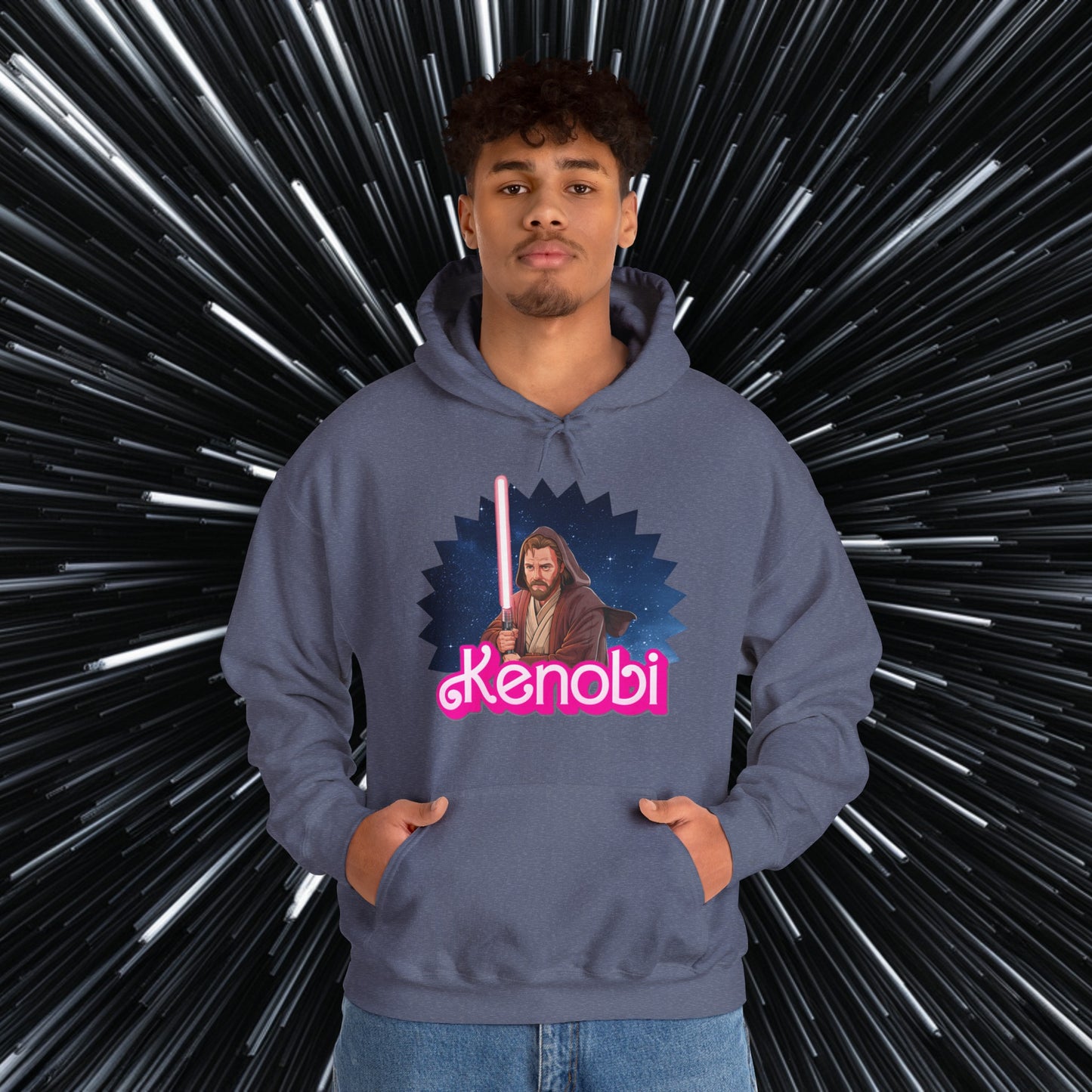 Obi-Wan Kenobi Ken Barbie Movie Star Wars Unisex Heavy Blend Hooded Sweatshirt Heather Navy Hoodies Barbie Ken Movies Star Wars Printify