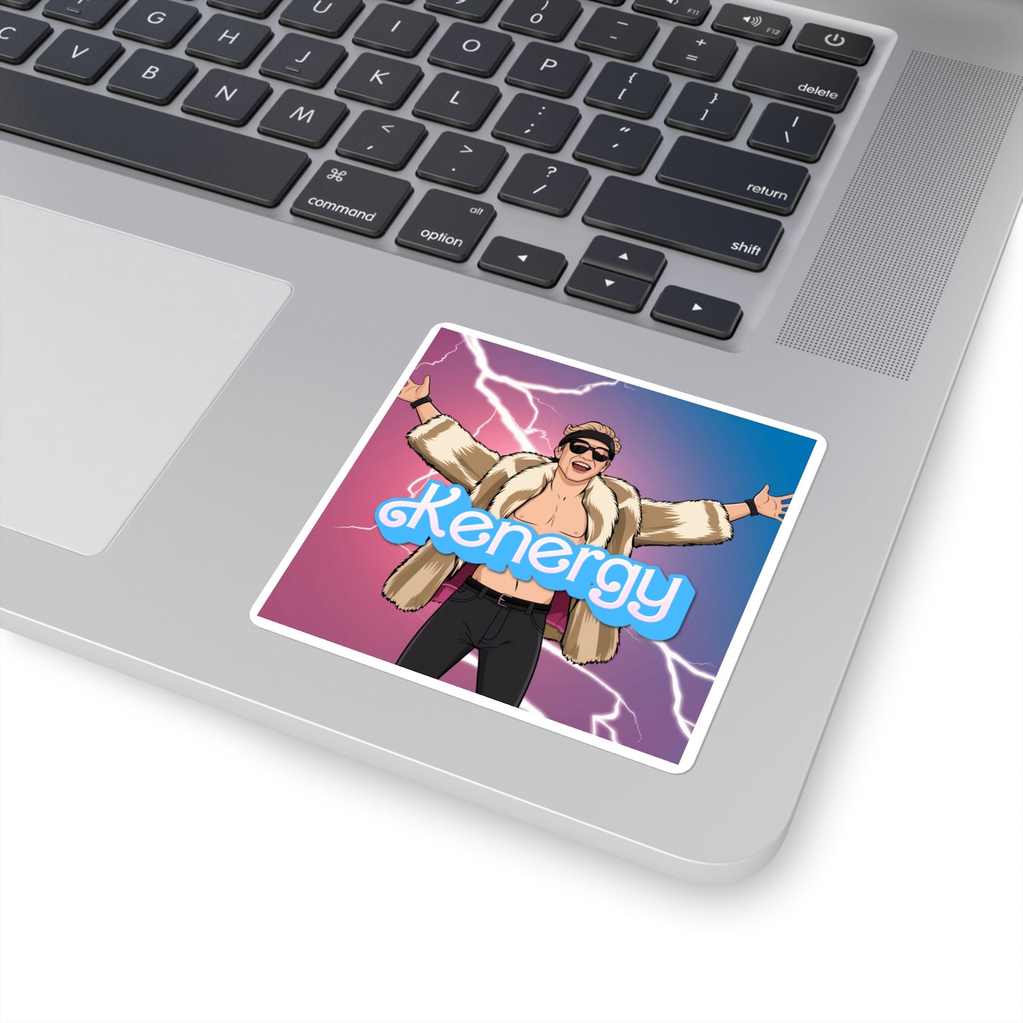 Kenergy Barbie Ryan Gosling Ken Square Sticker 3" × 3" White Stickers Barbie Celebrities Ken Kenergy Movies Ryan Gosling Printify