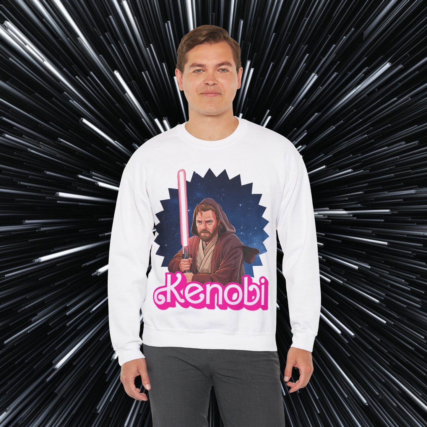 Obi-Wan Kenobi Ken Barbie Movie Star Wars Unisex Heavy Blend Crewneck Sweatshirt White Sweatshirts Barbie Ken Movies Star Wars Printify