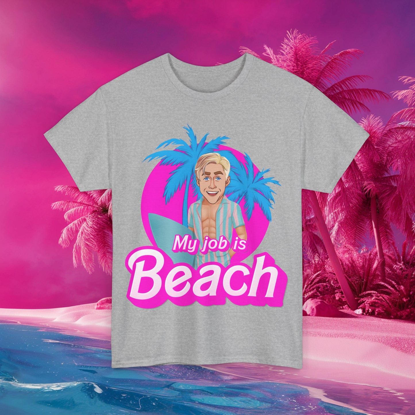 My Job Is Beach Tshirt Ken Shirt Barbie T-shirt Surfing Tee Surf T shirt Summer Shirt Vacation T-Shirt Surfing Gift for Surfer Summer Gift Sport Grey T-shirts Barbie Celebrities Ken Movies Ryan Gosling Printify