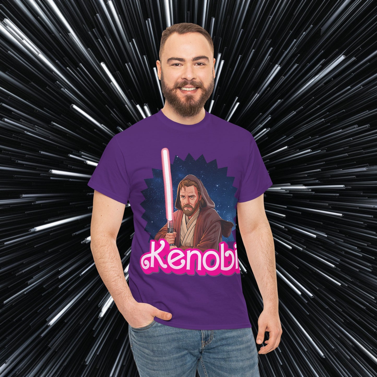 Obi-Wan Kenobi Ken Barbie Movie Star Wars Unisex Heavy Cotton Tee Purple T-shirts Barbie Ken Movies Star Wars Printify