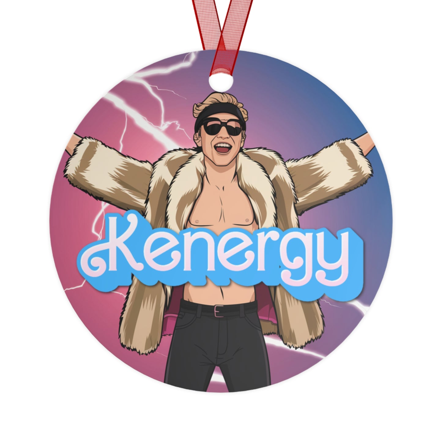 Kenergy Barbie Ryan Gosling Ken Metal Ornament Christmas Barbie Celebrities Ken Kenergy Movies Ryan Gosling Printify