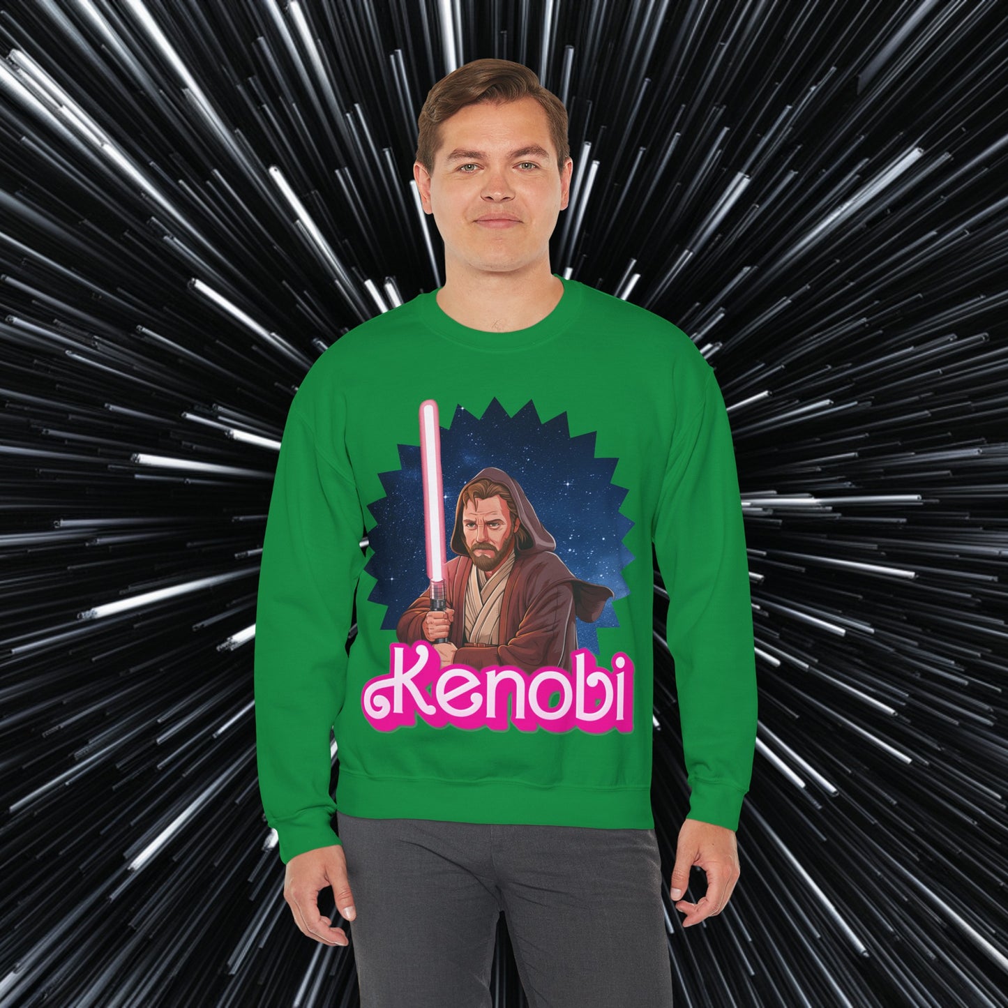 Obi-Wan Kenobi Ken Barbie Movie Star Wars Unisex Heavy Blend Crewneck Sweatshirt Irish Green Sweatshirts Barbie Ken Movies Star Wars Printify