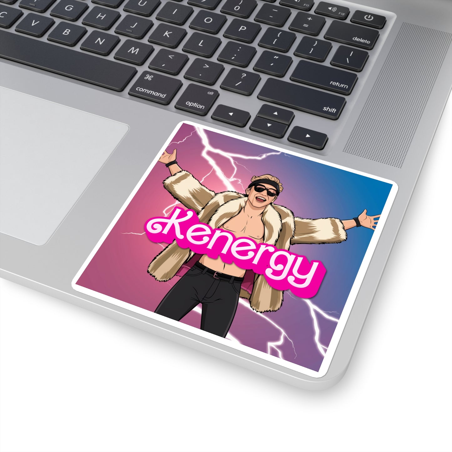 Kenergy Barbie Ryan Gosling Ken Square Sticker 4" × 4" White Stickers Barbie Celebrities Ken Kenergy Movies Ryan Gosling Printify