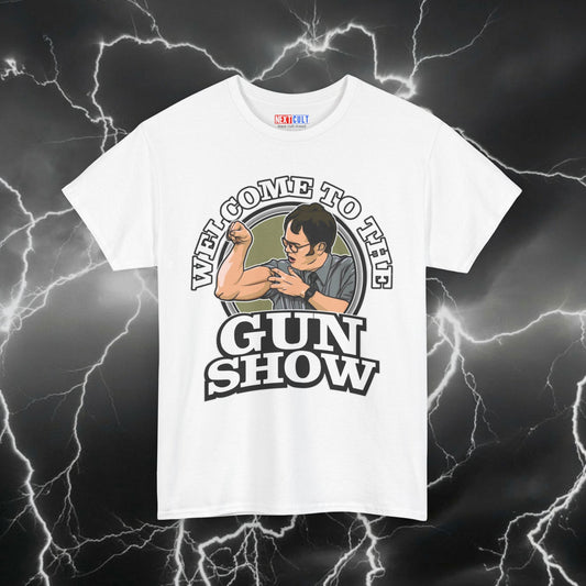 Welcome To The Gun Show T-Shirt – Funny Dwight Schrute Meme The Office Tee for Gym, Workout & Fitness Fans – Big Biceps Humor Top White T-shirts Bodybuilding Fitness Gym Pump Cover The Office TV TV Shows Workout Printify