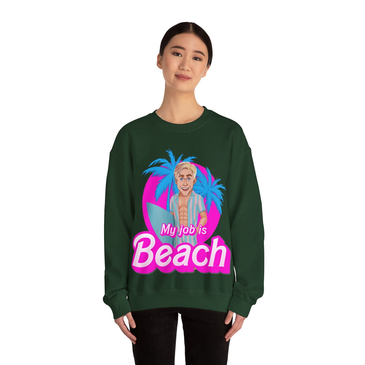My Job Is Beach Sweatshirt Ken Sweater Barbie Shirt Surfing Jumper Surf Pullover Summer Jumper Vacation Sweater Surfing Gift for Surfer Sweatshirts Barbie Celebrities Ken Movies Ryan Gosling Printify
