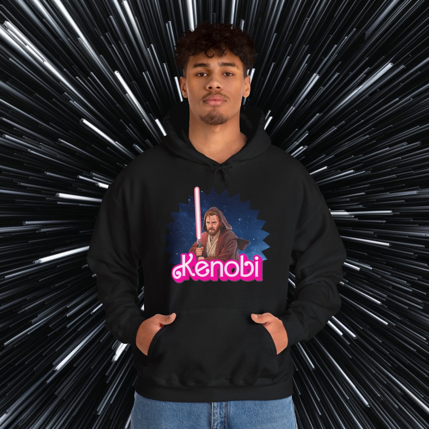 Obi-Wan Kenobi Ken Barbie Movie Star Wars Unisex Heavy Blend Hooded Sweatshirt Black Hoodies Barbie Ken Movies Star Wars Printify