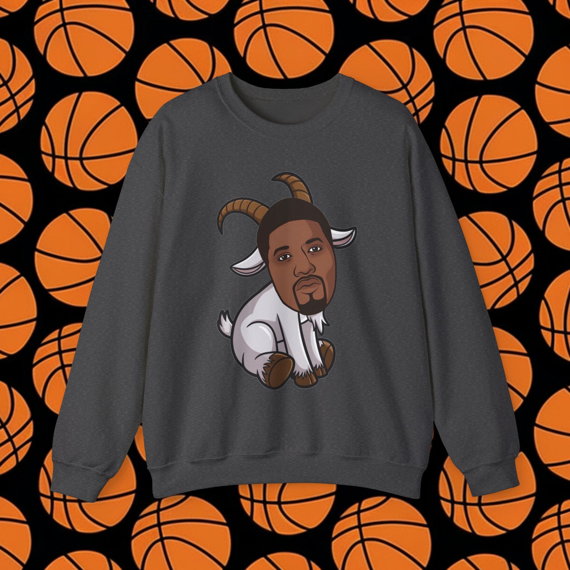 Paul George G.O.A.T. Sweatshirt - Funny Basketball Meme Jumper - Greatest of All Time Pullover for Basketball Fans - Perfect Gift for Paul George Fans Dark Heather Sweatshirts Basketball G.O.A.T. Indiana Pacers Los Angeles Clippers NBA Paul George Philadelphia 76ers Printify