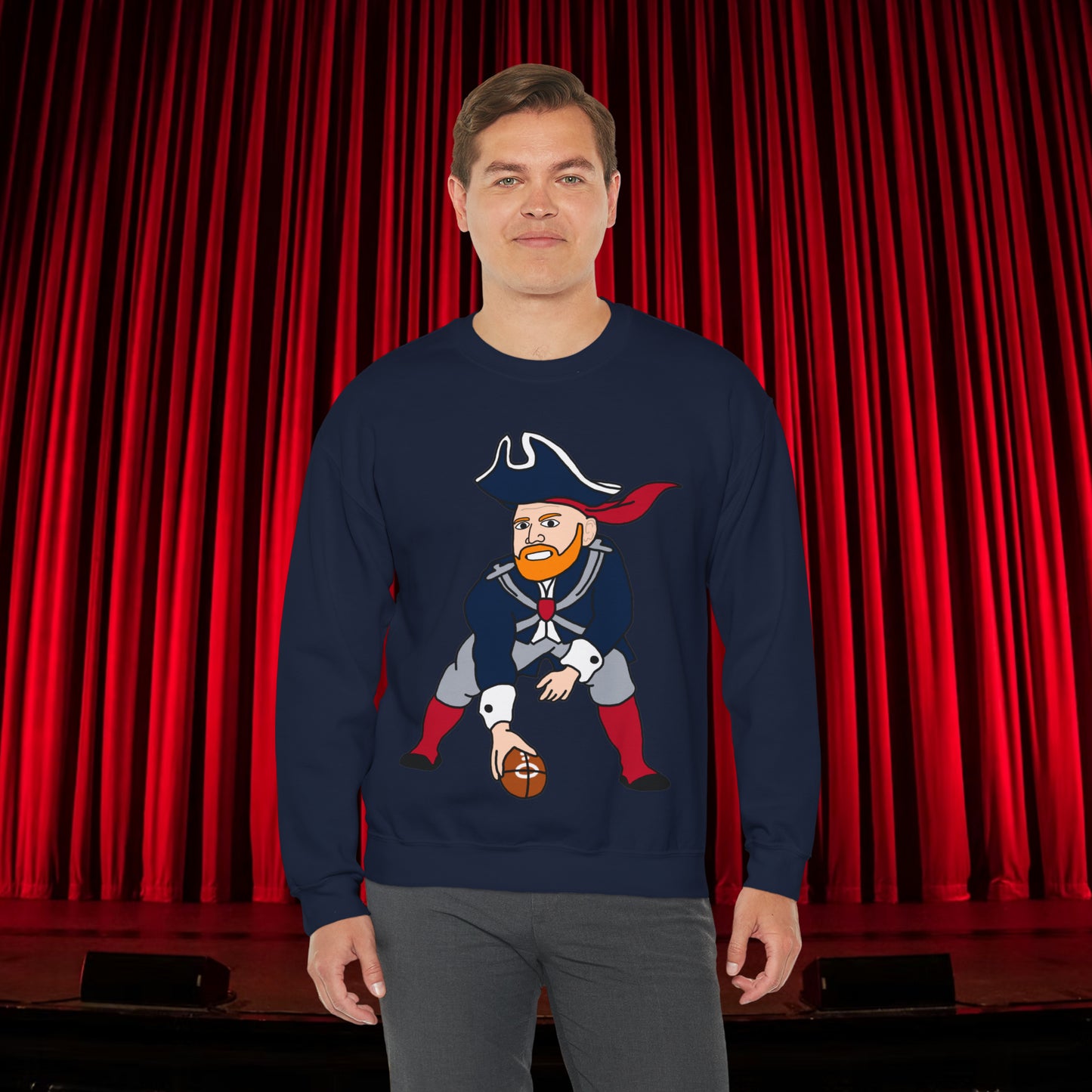 Bill Burrdy New England Patriots Tom Brady Bill Burr Unisex Heavy Blend Crewneck Sweatshirt Navy Sweatshirts American Football Bill Burr Monday Morning Podcast New England Patriots NFL Podcasts Stand-up Comedy Printify