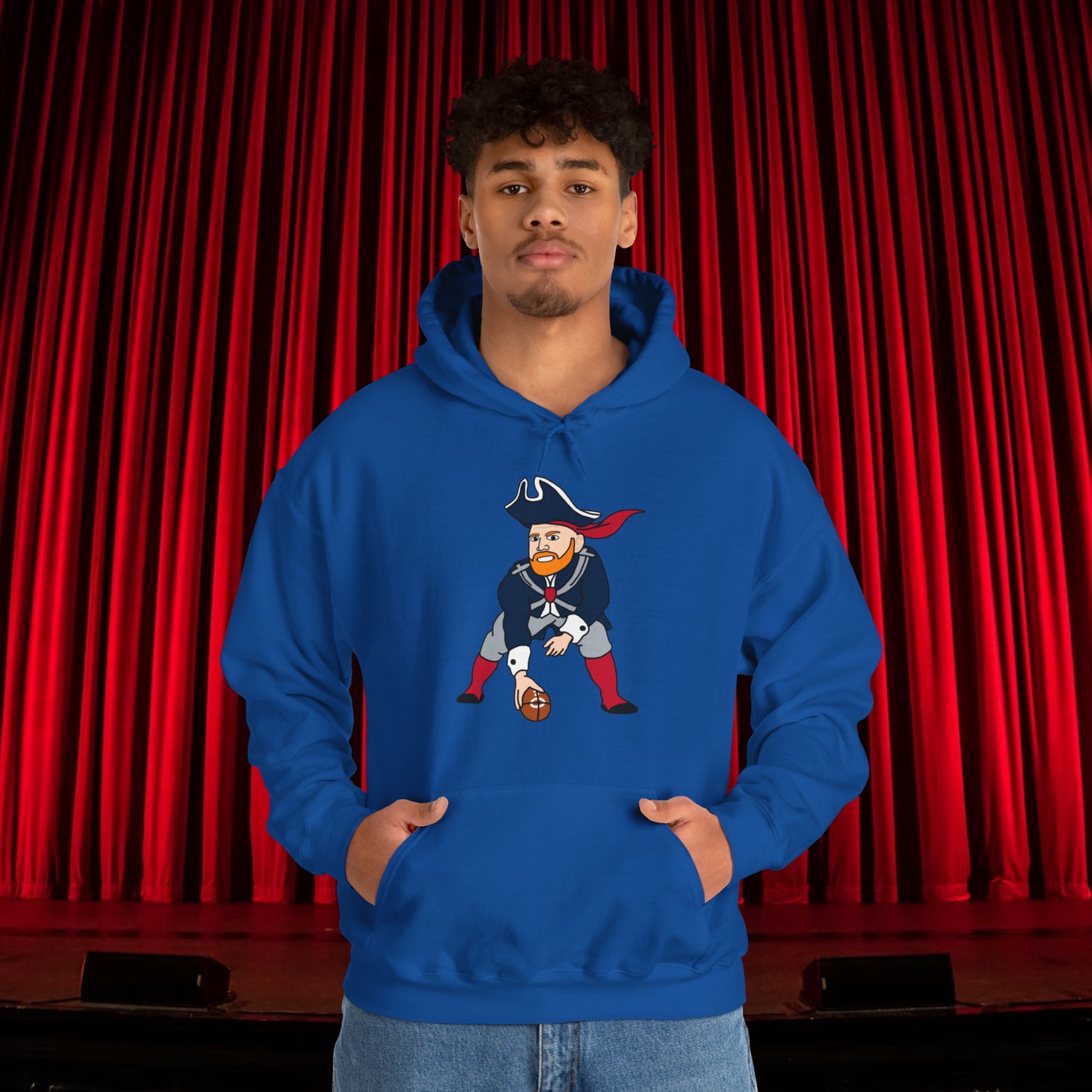 Bill Burrdy New England Patriots Tom Brady Bill Burr Unisex Heavy Blend Hooded Sweatshirt Royal Hoodies American Football Bill Burr Monday Morning Podcast New England Patriots NFL Podcasts Stand-up Comedy Printify