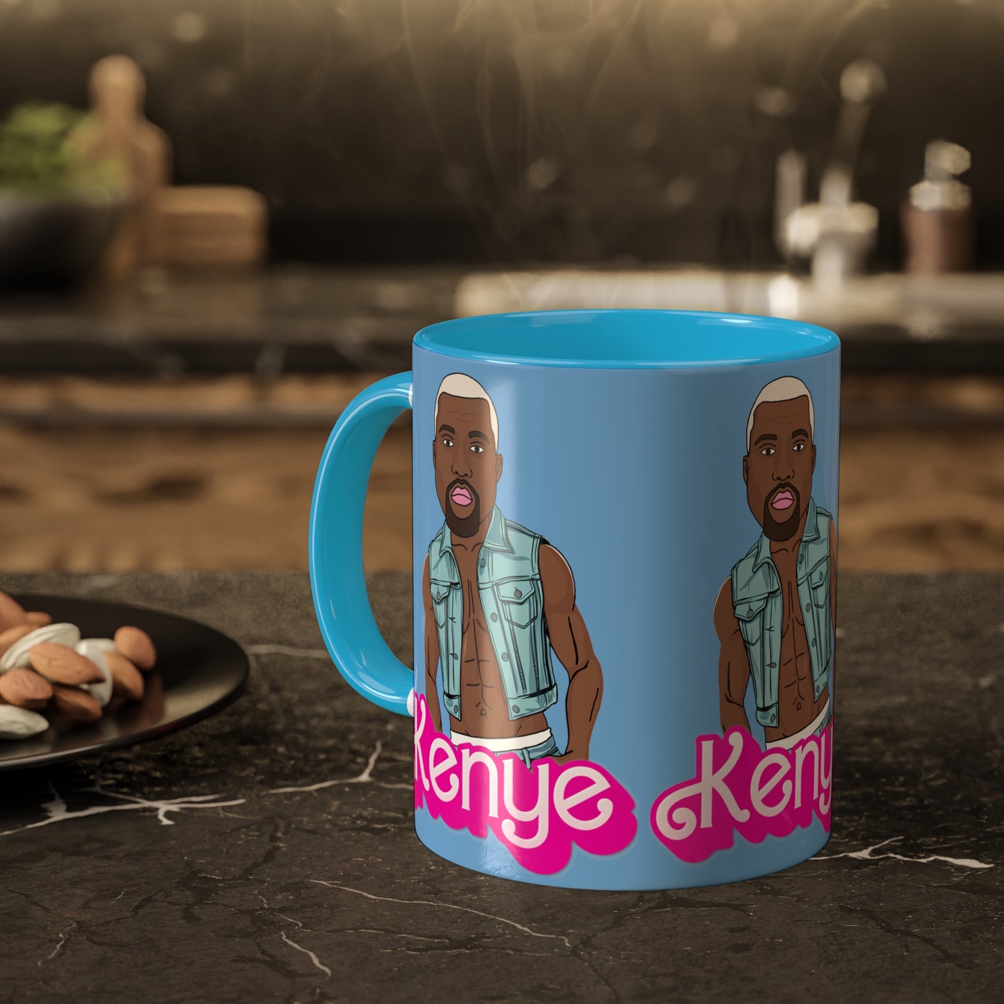 Kenye Barbie Ken Ryan Gosling Kanye West Colorful Mug 11oz Light Blue Mugs Barbie Kanye West Ken Movies Music Printify