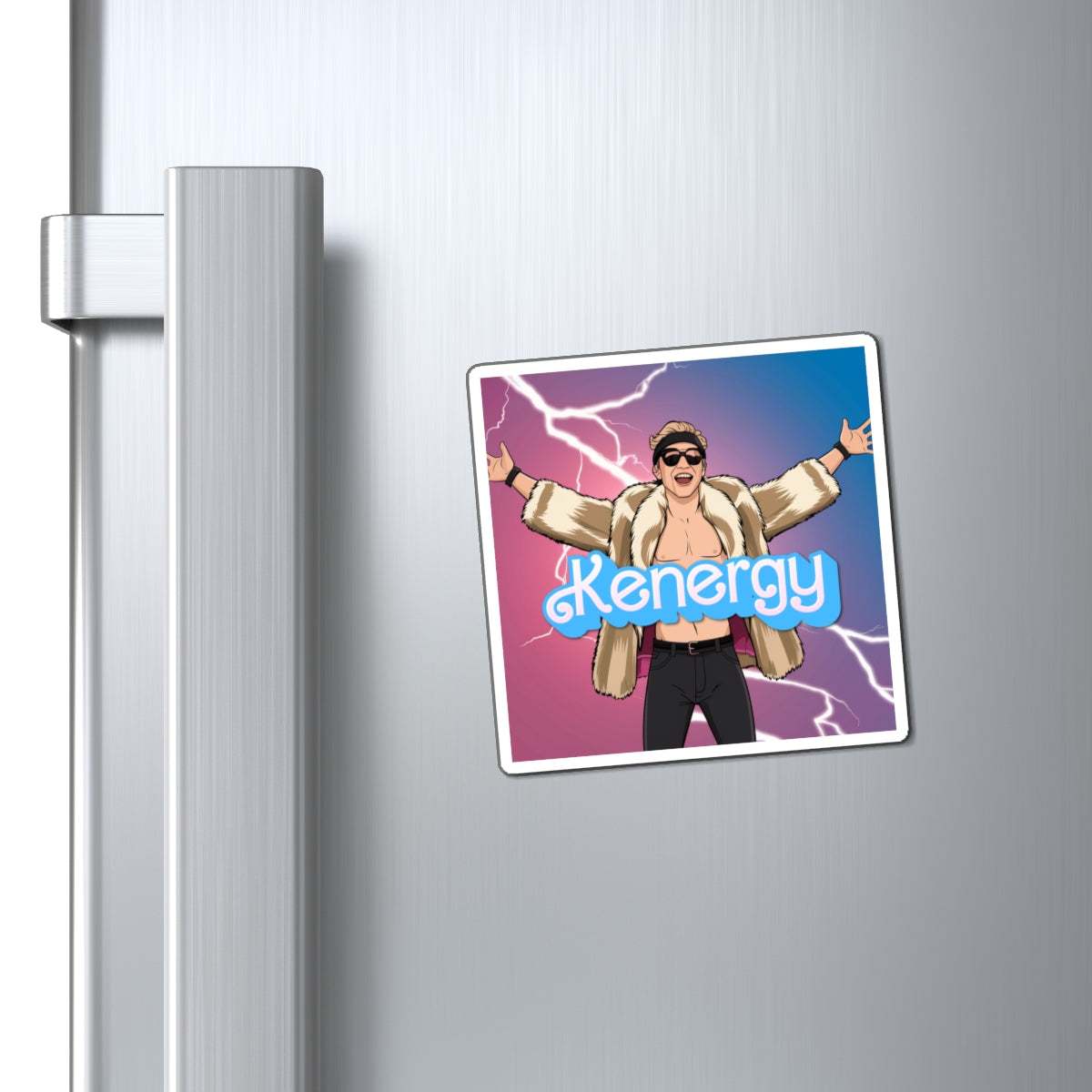 Kenergy Barbie Ryan Gosling Ken Magnet 3" × 3" Magnets Barbie Celebrities Ken Kenergy Movies Ryan Gosling Printify