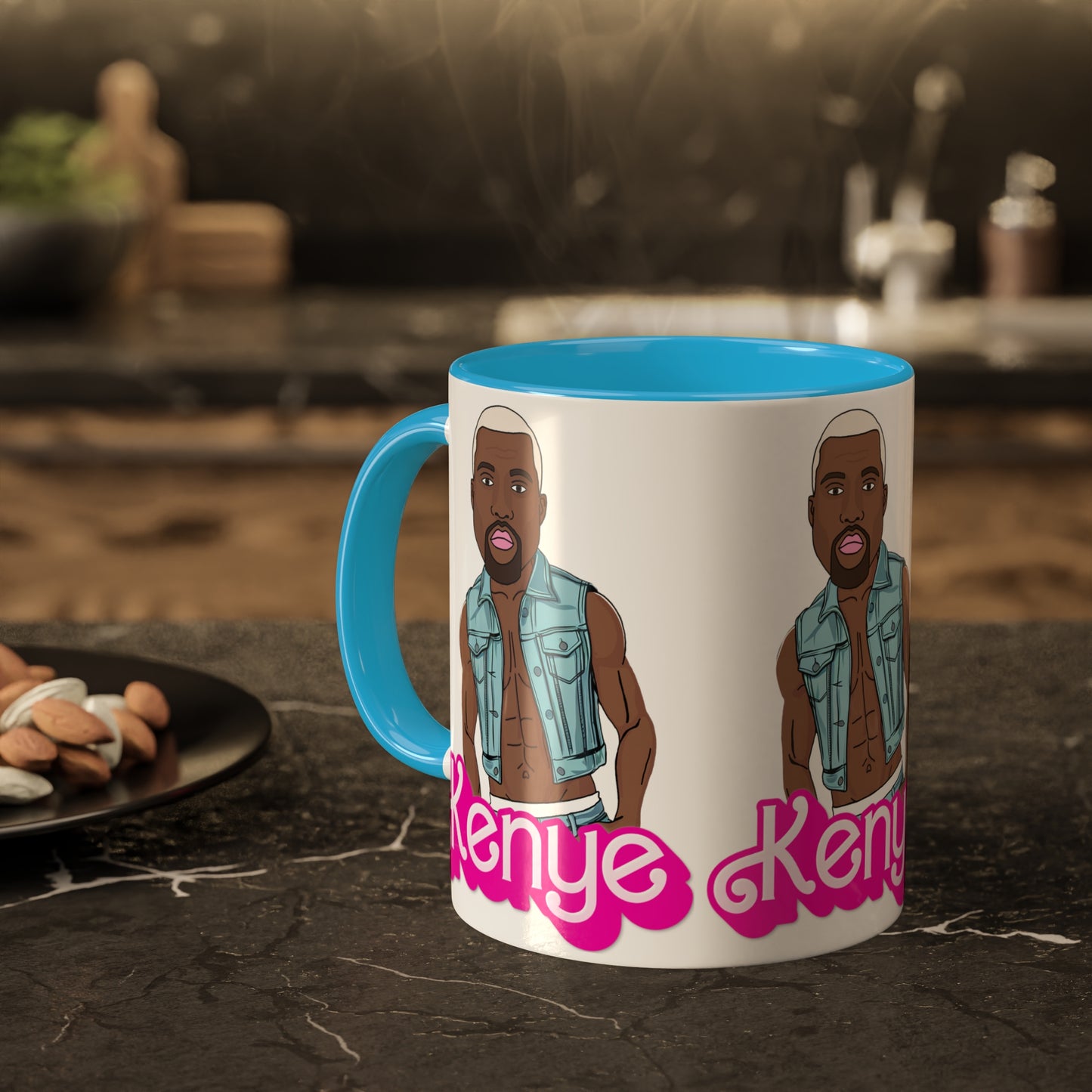 Kenye Barbie Ken Ryan Gosling Kanye West Colorful Mug 11oz Light Blue Mugs Barbie Kanye West Ken Movies Music Printify