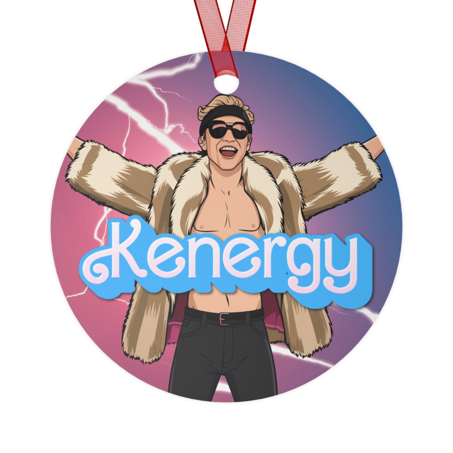 Kenergy Barbie Ryan Gosling Ken Metal Ornament Christmas Barbie Celebrities Ken Kenergy Movies Ryan Gosling Printify