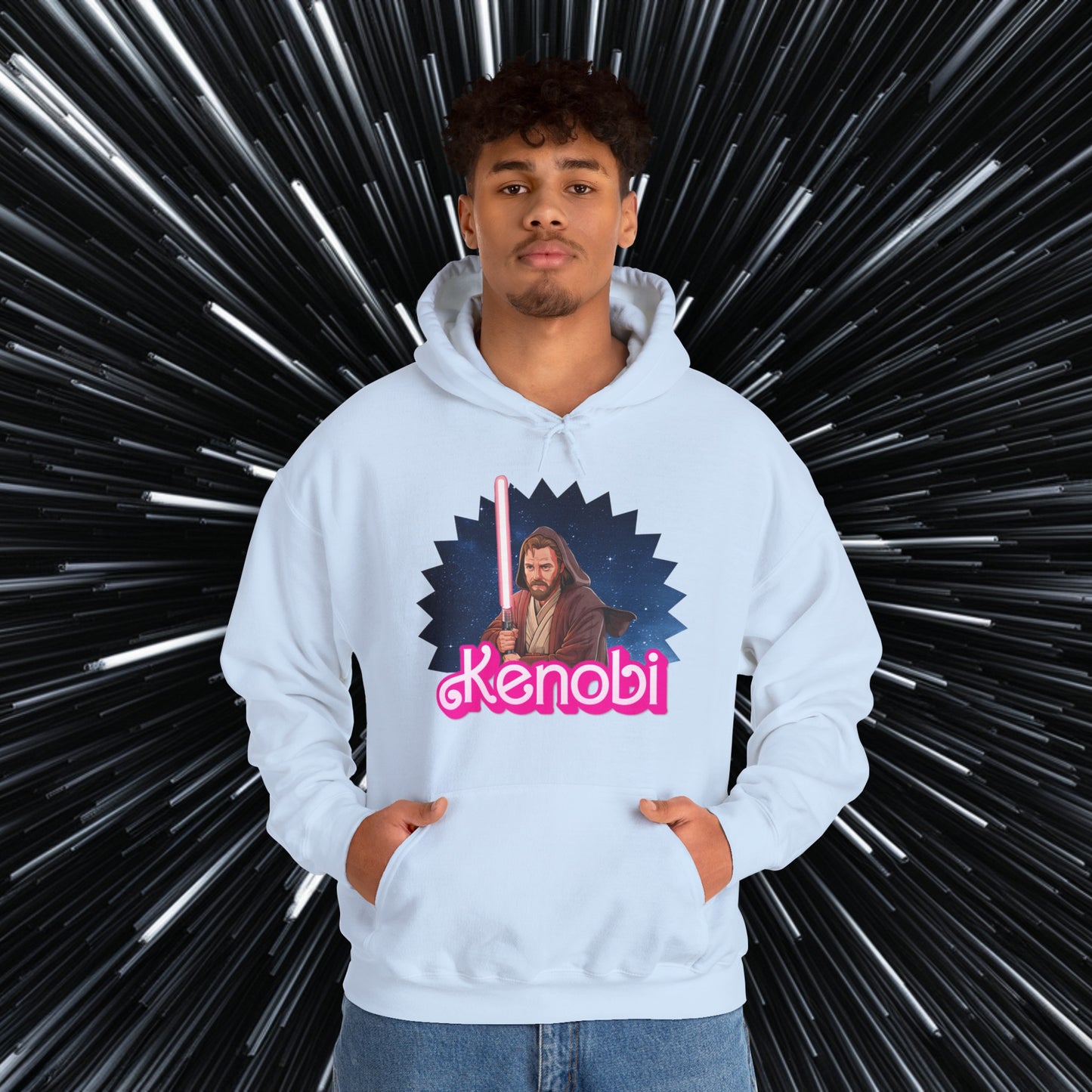Obi-Wan Kenobi Ken Barbie Movie Star Wars Unisex Heavy Blend Hooded Sweatshirt Light Blue Hoodies Barbie Ken Movies Star Wars Printify