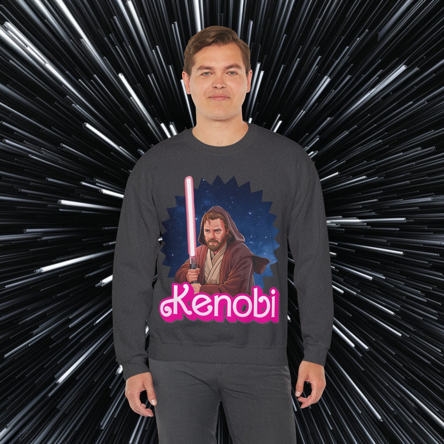 Obi-Wan Kenobi Ken Barbie Movie Star Wars Unisex Heavy Blend Crewneck Sweatshirt Dark Heather Sweatshirts Barbie Ken Movies Star Wars Printify