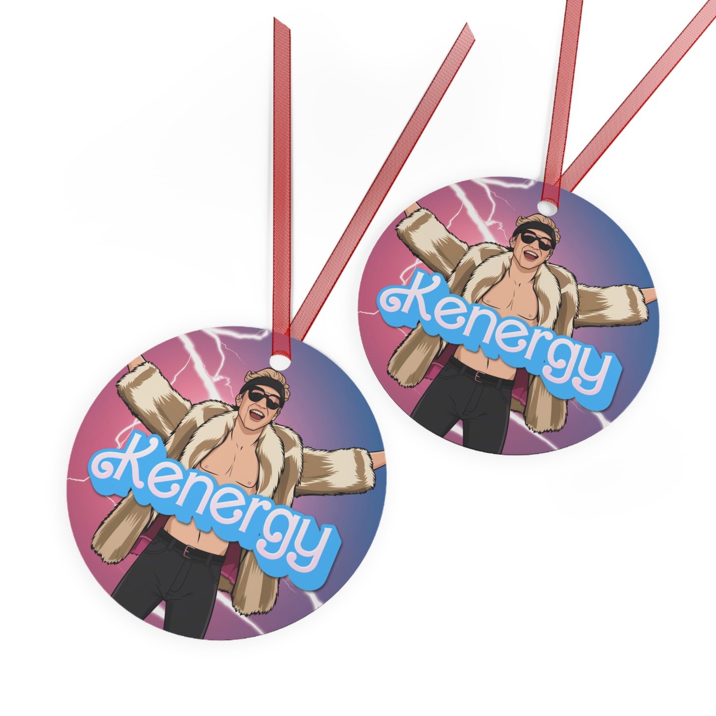 Kenergy Barbie Ryan Gosling Ken Metal Ornament Christmas Barbie Celebrities Ken Kenergy Movies Ryan Gosling Printify