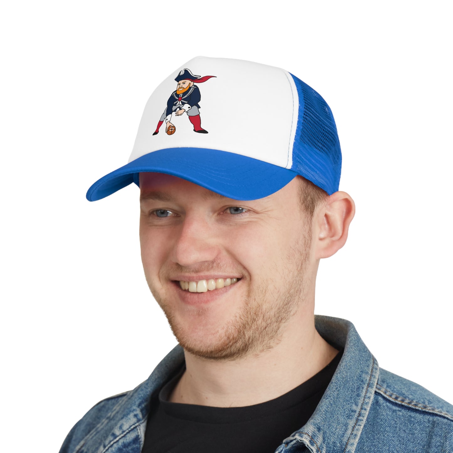 Bill Burrdy New England Patriots NFL Tom Brady Bill Burr Mesh Cap Blue One size Hats American Football Bill Burr Monday Morning Podcast New England Patriots NFL Podcasts Stand-up Comedy Printify