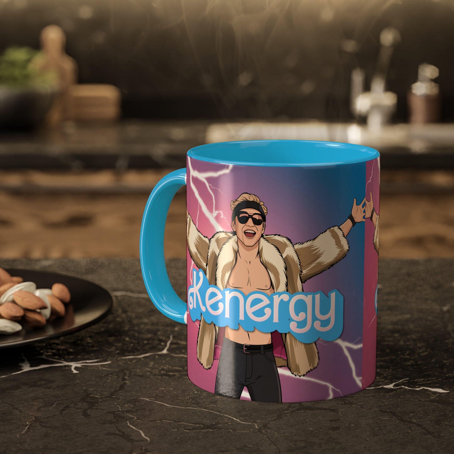 Kenergy Barbie Ryan Gosling Ken Colorful Mug 11oz Light Blue Mugs Barbie Celebrities Ken Kenergy Movies Ryan Gosling Printify