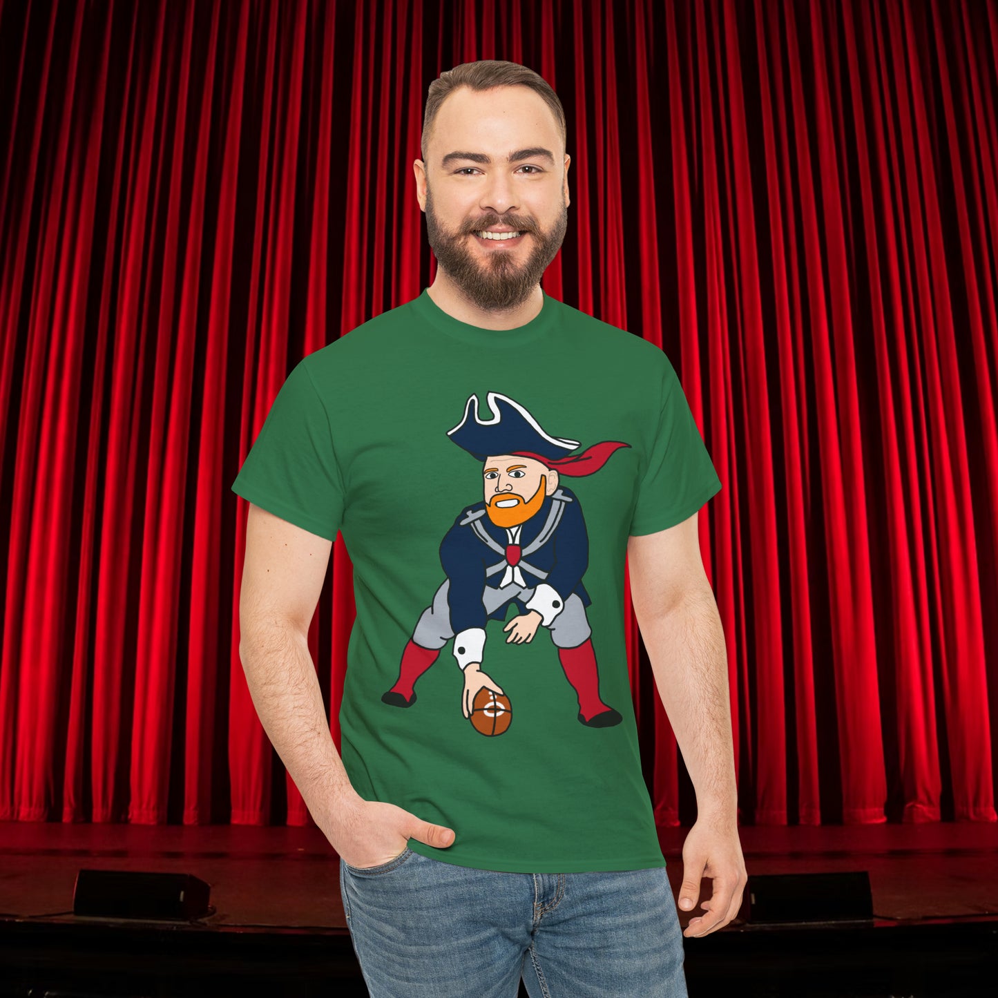 Bill Burrdy New England Patriots Tom Brady Bill Burr Unisex Heavy Cotton Tee Turf Green T-shirts American Football Bill Burr Monday Morning Podcast New England Patriots NFL Podcasts Stand-up Comedy Printify
