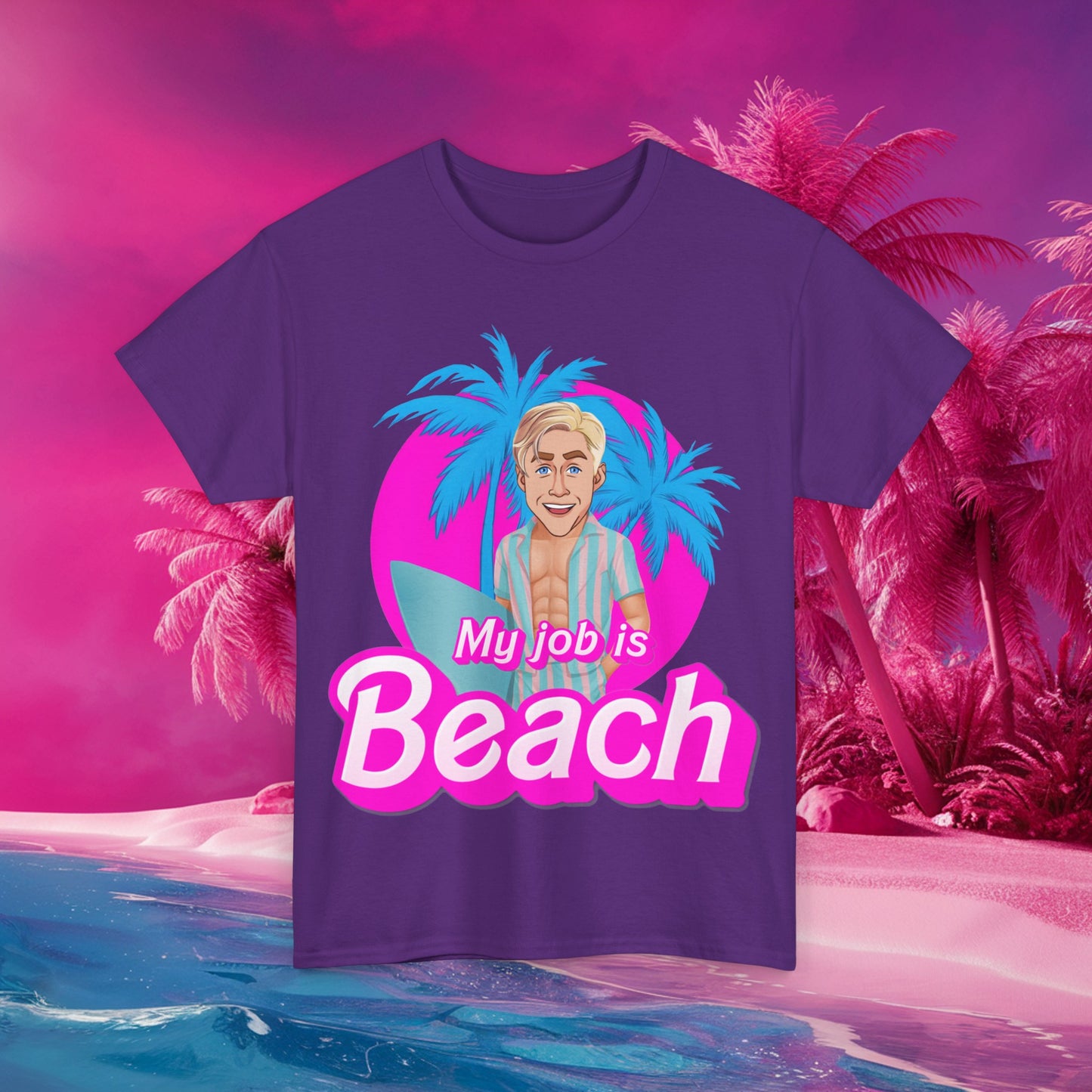 My Job Is Beach Tshirt Ken Shirt Barbie T-shirt Surfing Tee Surf T shirt Summer Shirt Vacation T-Shirt Surfing Gift for Surfer Summer Gift Purple T-shirts Barbie Celebrities Ken Movies Ryan Gosling Printify