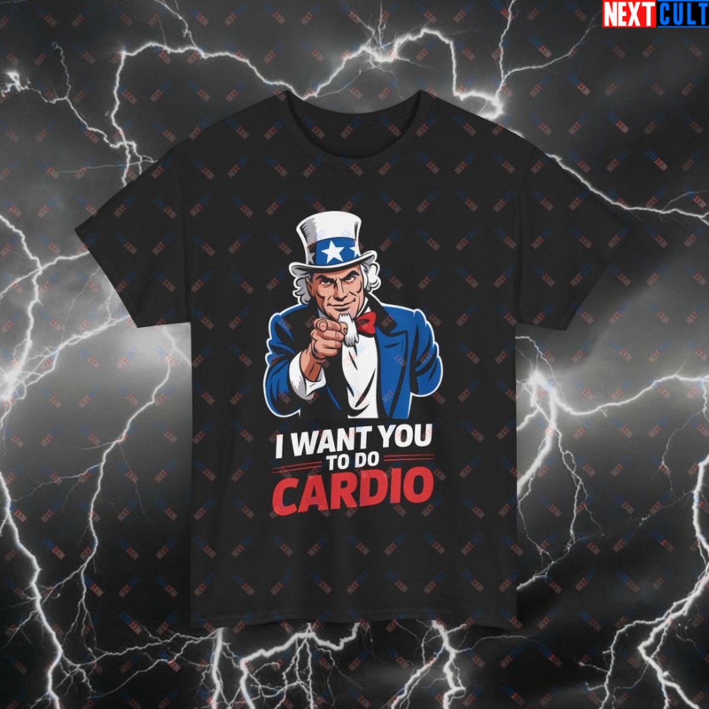Funny Gym Shirt - I Want You To Do Cardio Uncle Sam Patriotic Workout Tee - 4th of July Fitness Meme Pump Cover for Lifters & Gymbros Black T-shirts 4th of July Cardio Fitness Gym Pump Cover Uncle Sam Workout Printify