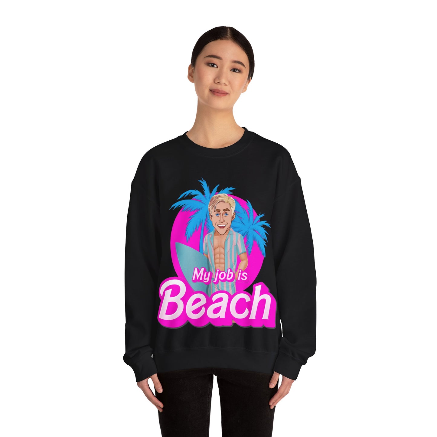 My Job Is Beach Sweatshirt Ken Sweater Barbie Shirt Surfing Jumper Surf Pullover Summer Jumper Vacation Sweater Surfing Gift for Surfer Sweatshirts Barbie Celebrities Ken Movies Ryan Gosling Printify