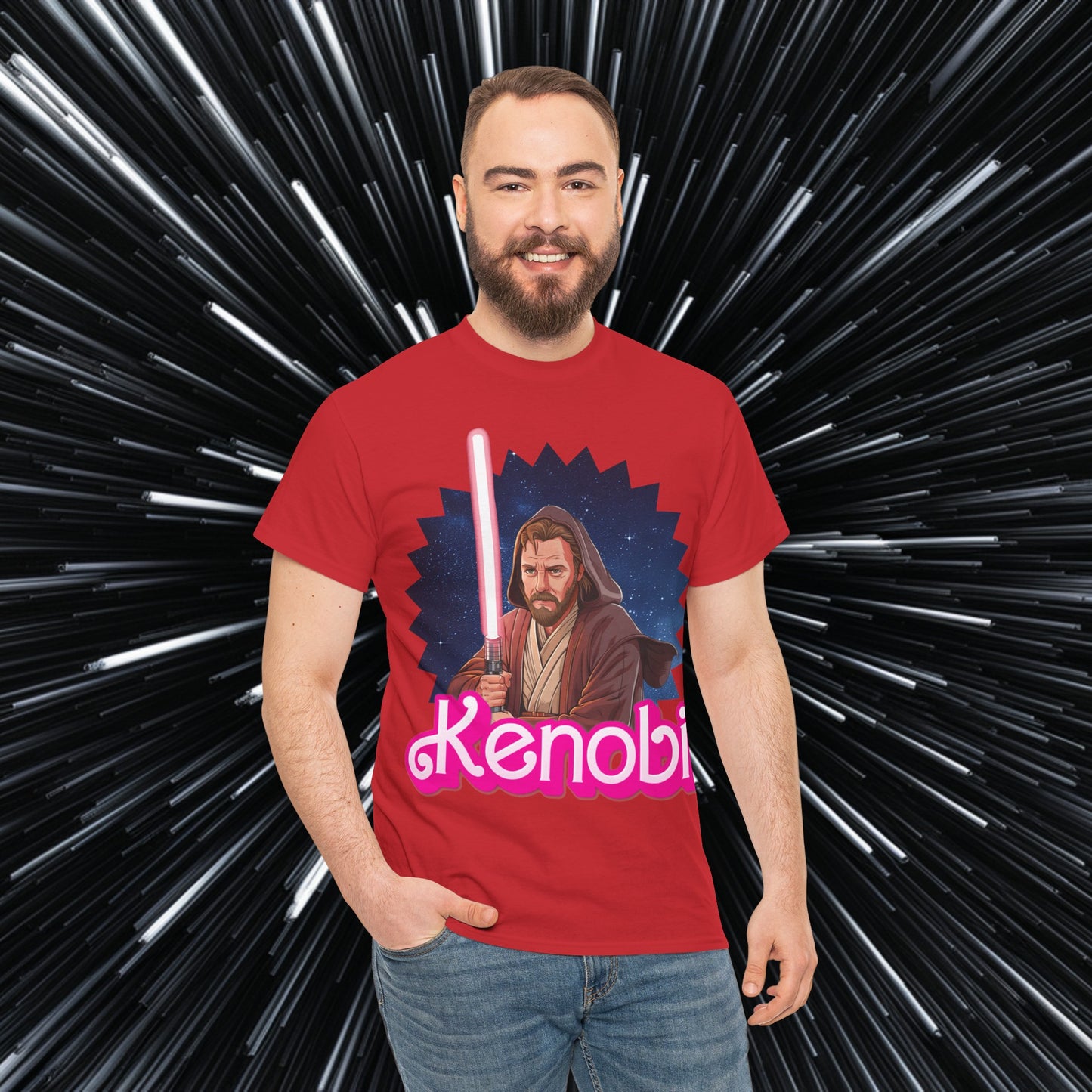 Obi-Wan Kenobi Ken Barbie Movie Star Wars Unisex Heavy Cotton Tee Red T-shirts Barbie Ken Movies Star Wars Printify