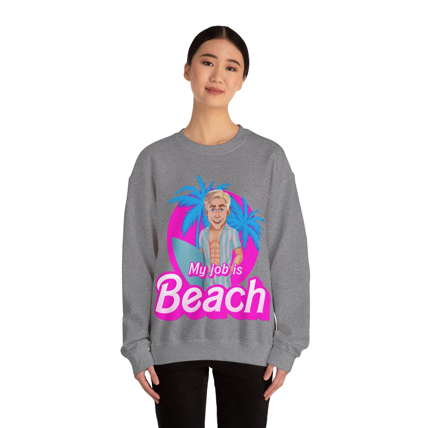 My Job Is Beach Sweatshirt Ken Sweater Barbie Shirt Surfing Jumper Surf Pullover Summer Jumper Vacation Sweater Surfing Gift for Surfer Sweatshirts Barbie Celebrities Ken Movies Ryan Gosling Printify