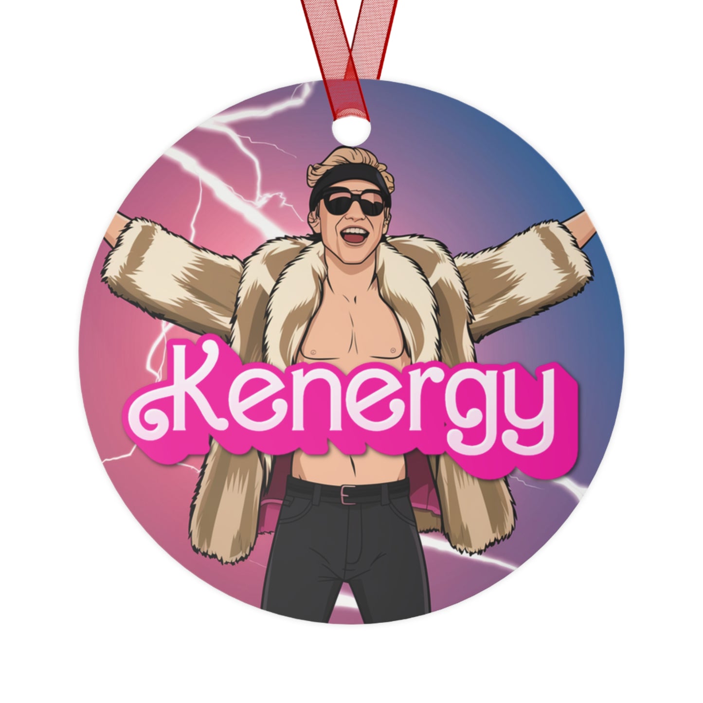 Kenergy Barbie Ryan Gosling Ken Metal Ornament Christmas Barbie Celebrities Ken Kenergy Movies Ryan Gosling Printify